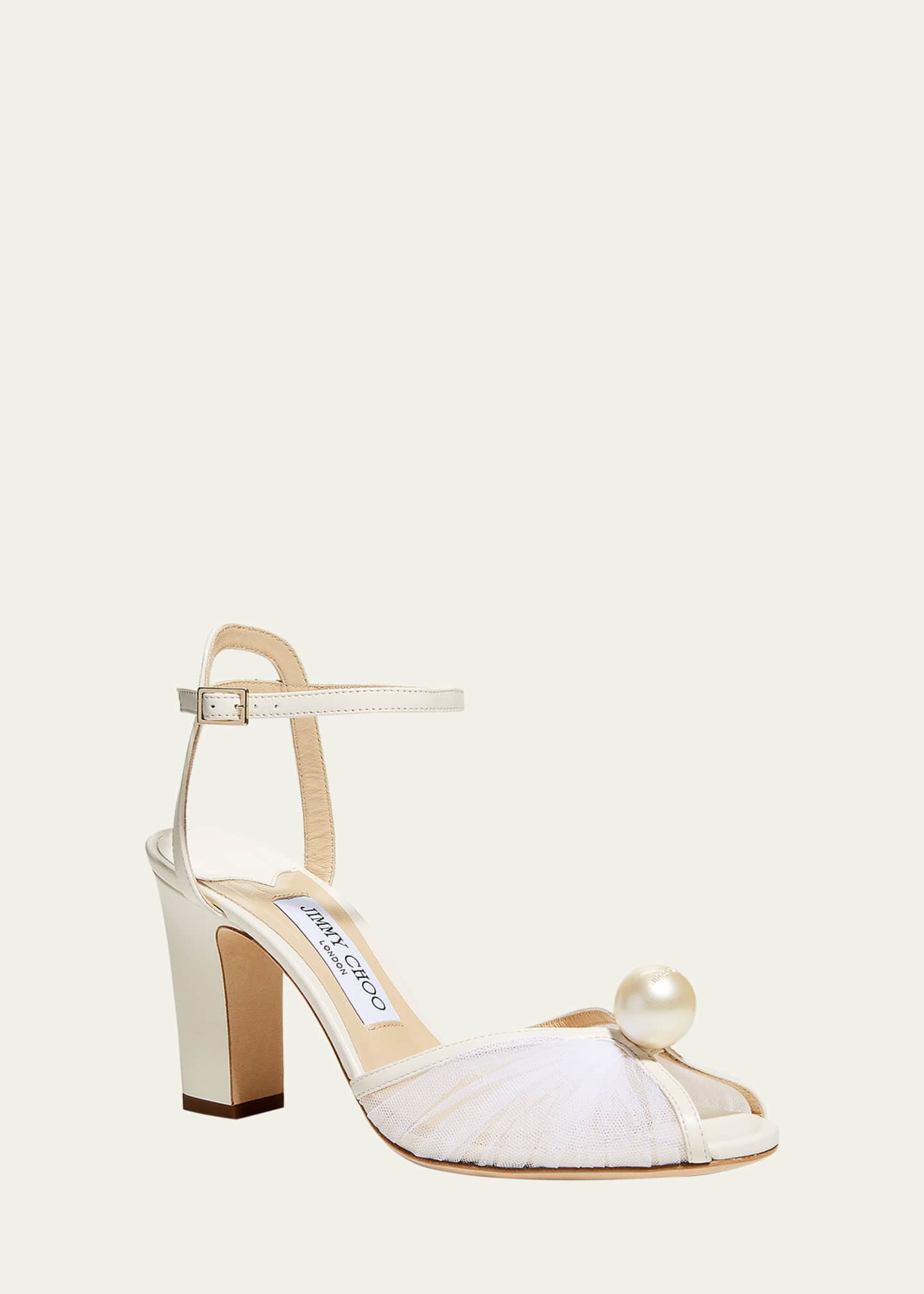 Jimmy Choo Sacaria Tulle Pearly Ankle-Strap Sandals Image 2 of 5