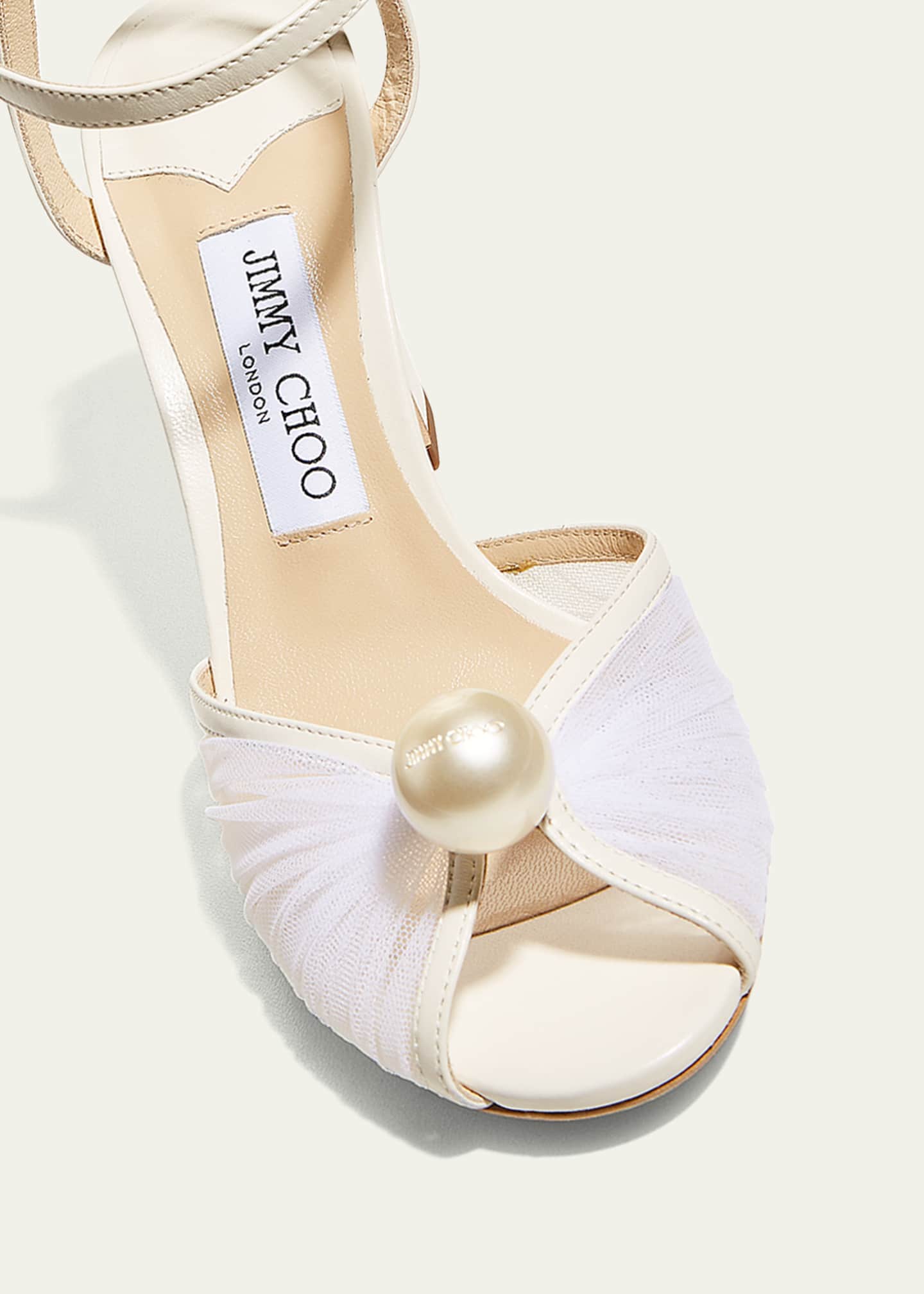 Jimmy Choo Sacaria Tulle Pearly Ankle-Strap Sandals Image 4 of 5