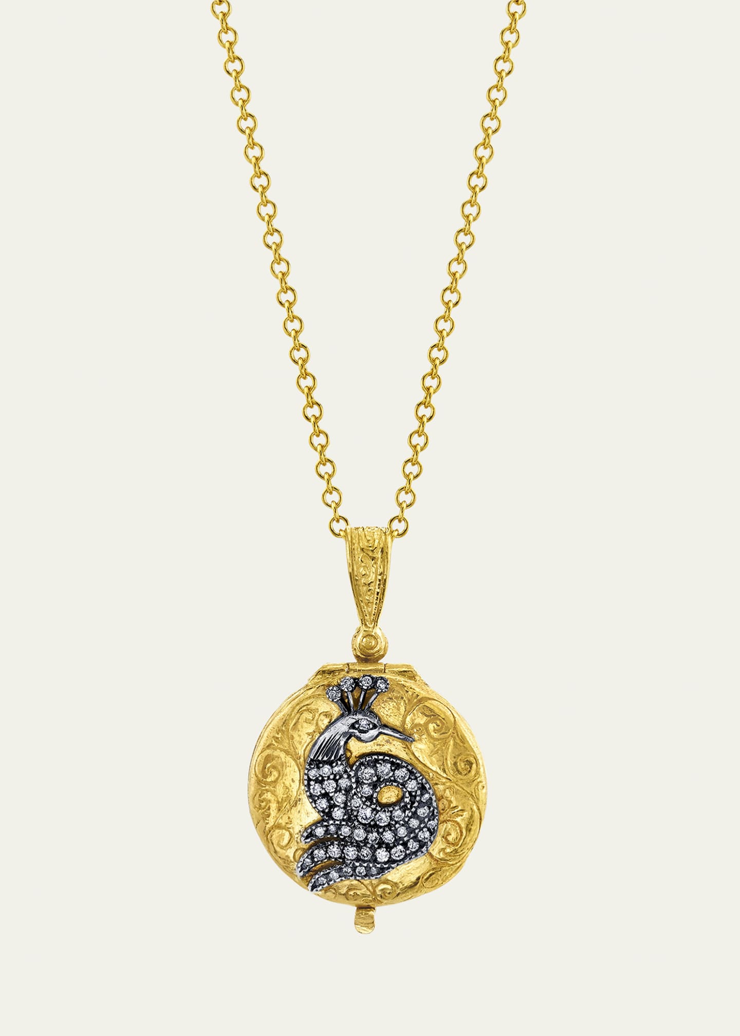 Arman Sarkisyan Small Round Locket Necklace with Diamond Peacock Image 1 of 2