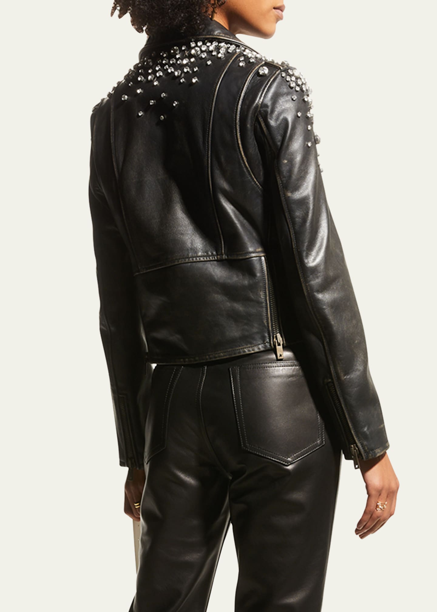 Golden Goose Golden Distressed Leather Jacket with Crystals Image 3 of 5