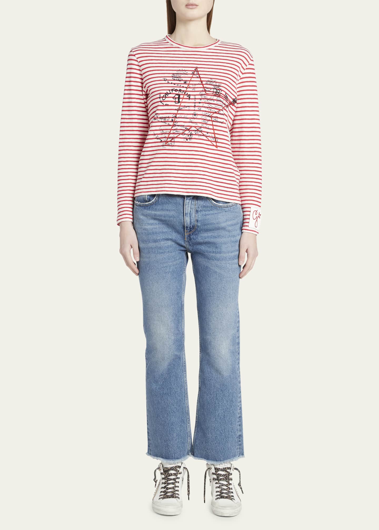Golden Goose Striped Long-Sleeve T-Shirt w/ Embroidery Image 2 of 5