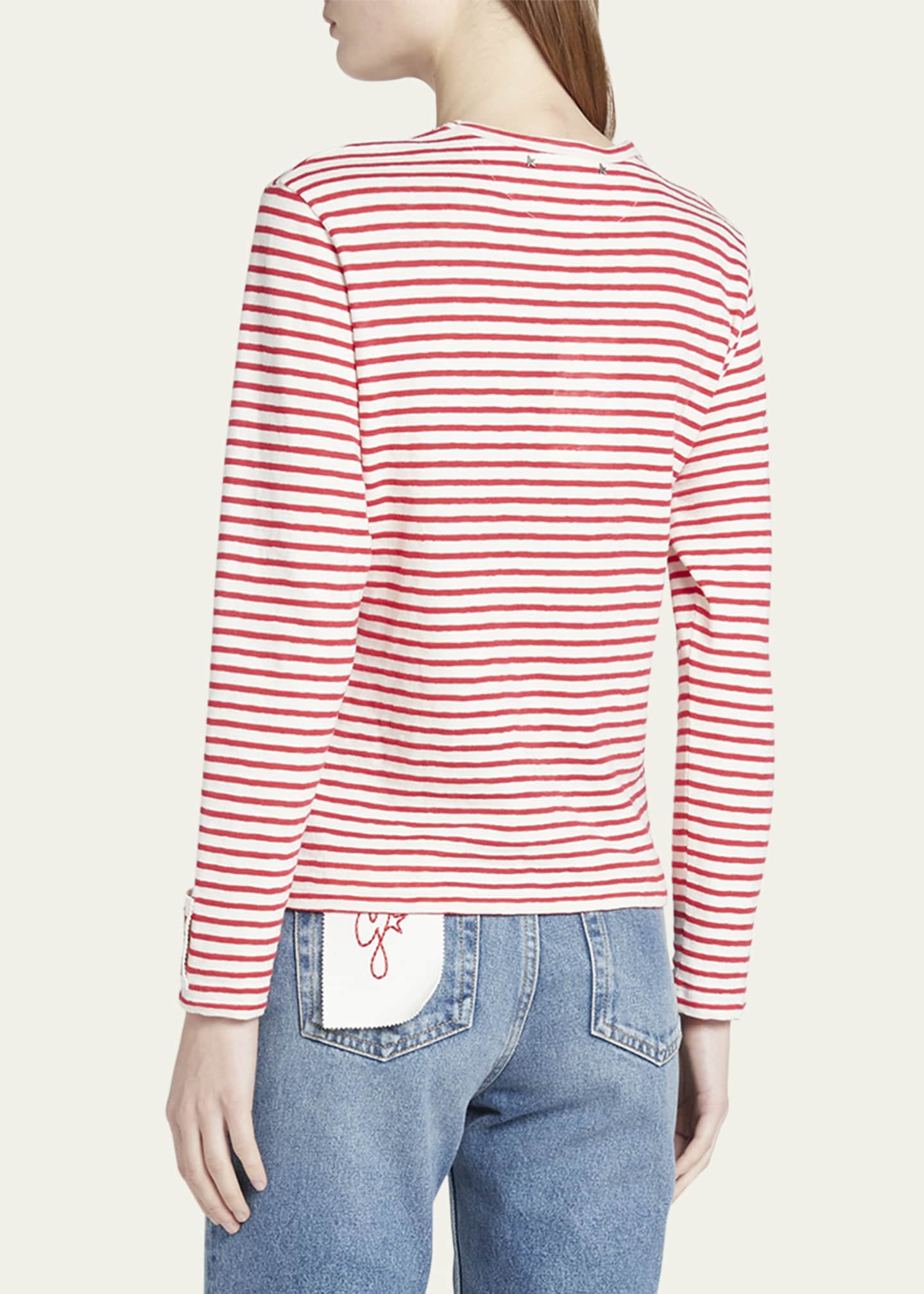 Golden Goose Striped Long-Sleeve T-Shirt w/ Embroidery Image 3 of 5