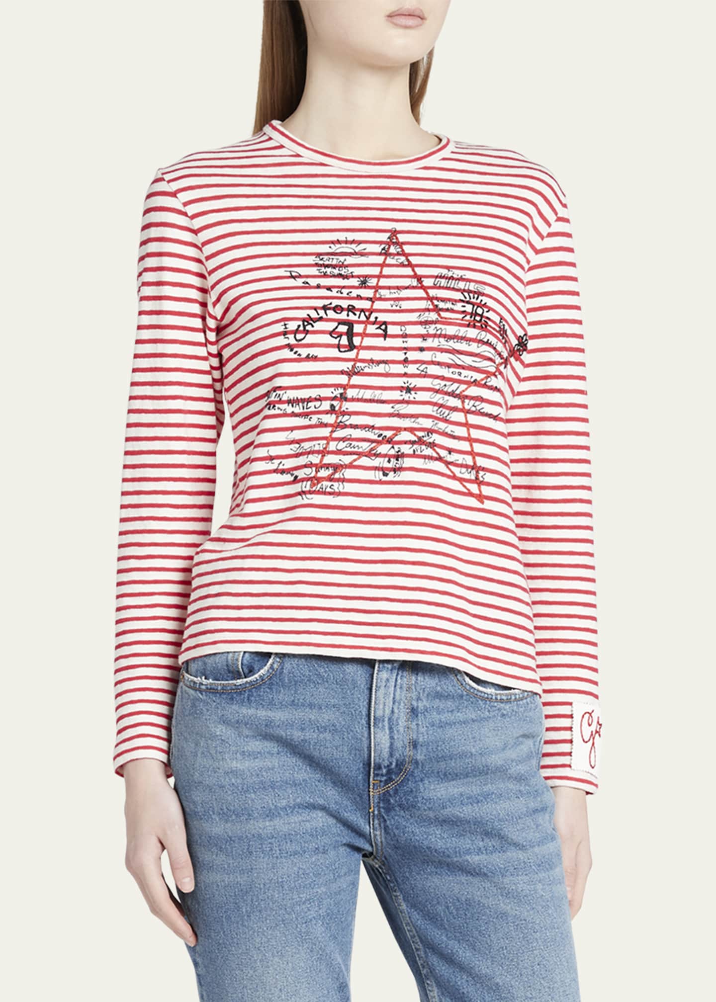 Golden Goose Striped Long-Sleeve T-Shirt w/ Embroidery Image 4 of 5