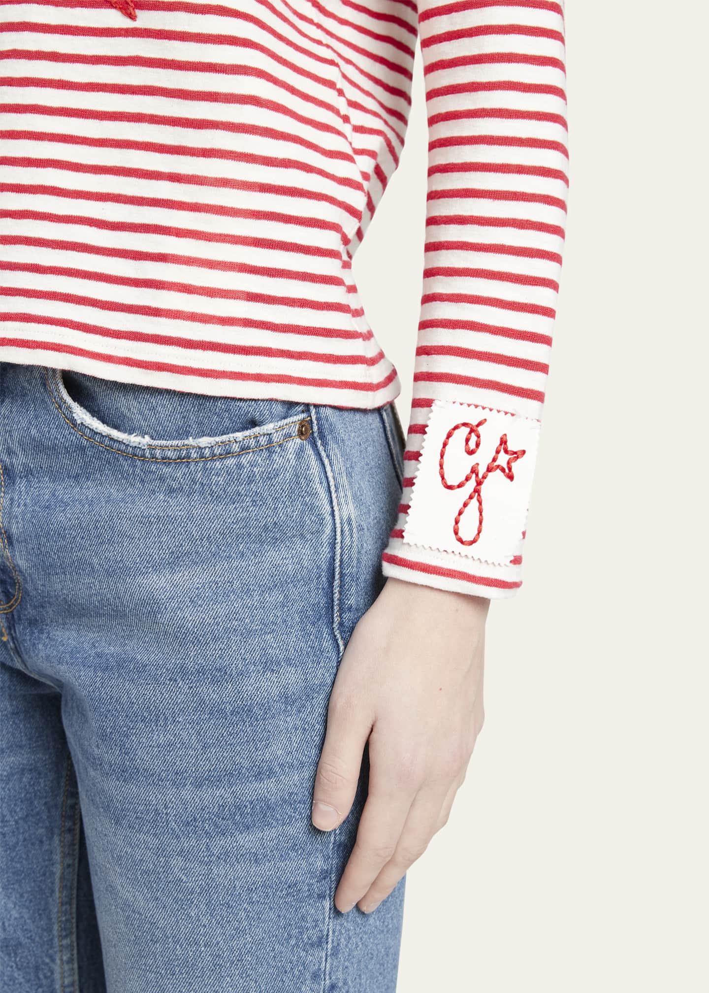 Golden Goose Striped Long-Sleeve T-Shirt w/ Embroidery Image 5 of 5