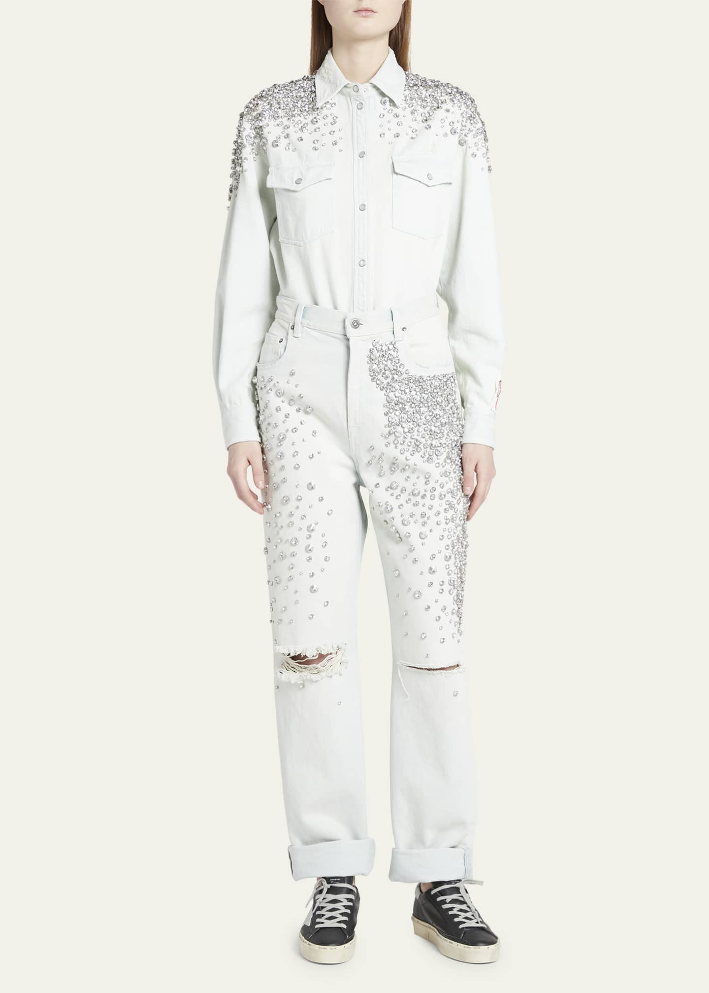 デニム・ジーパン GOLDEN  KIM DENIM CRYSTALS JEANS Golden Goose Kim Bleached Jeans with Crystals | Neiman Marcus