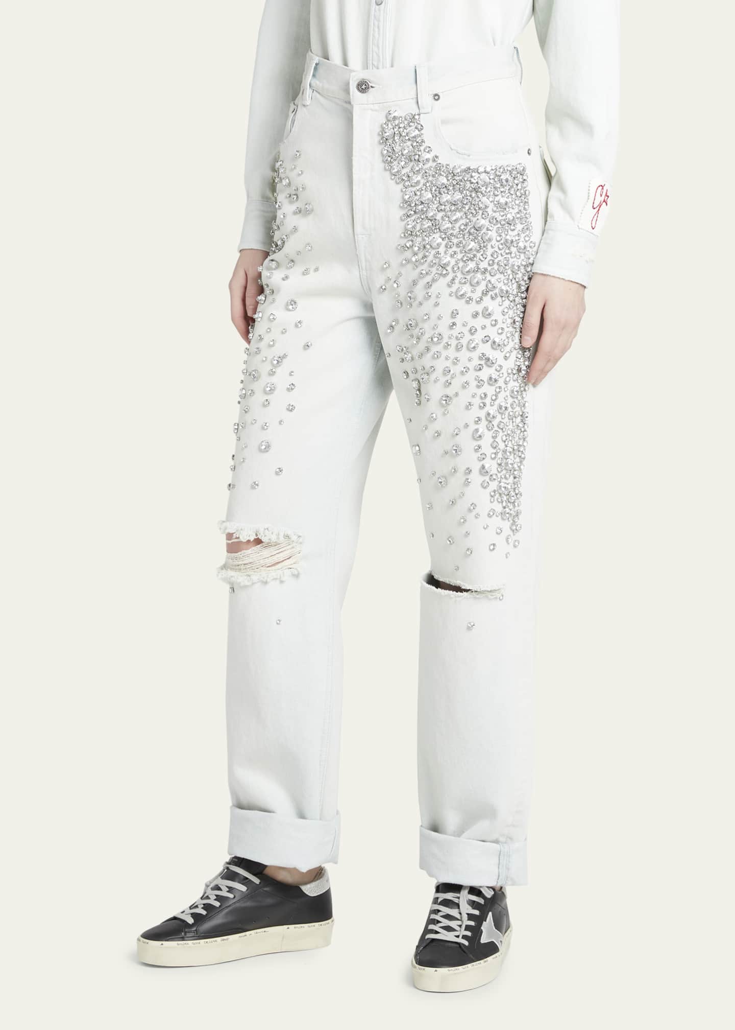 Golden Goose Kim Bleached Jeans with Crystals - Bergdorf Goodman