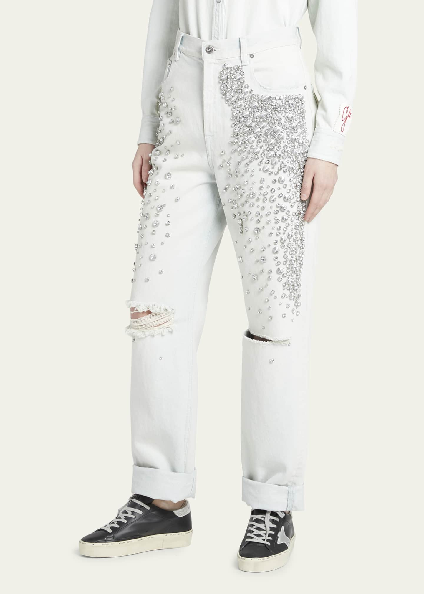 Golden Goose Kim Bleached Jeans with Crystals