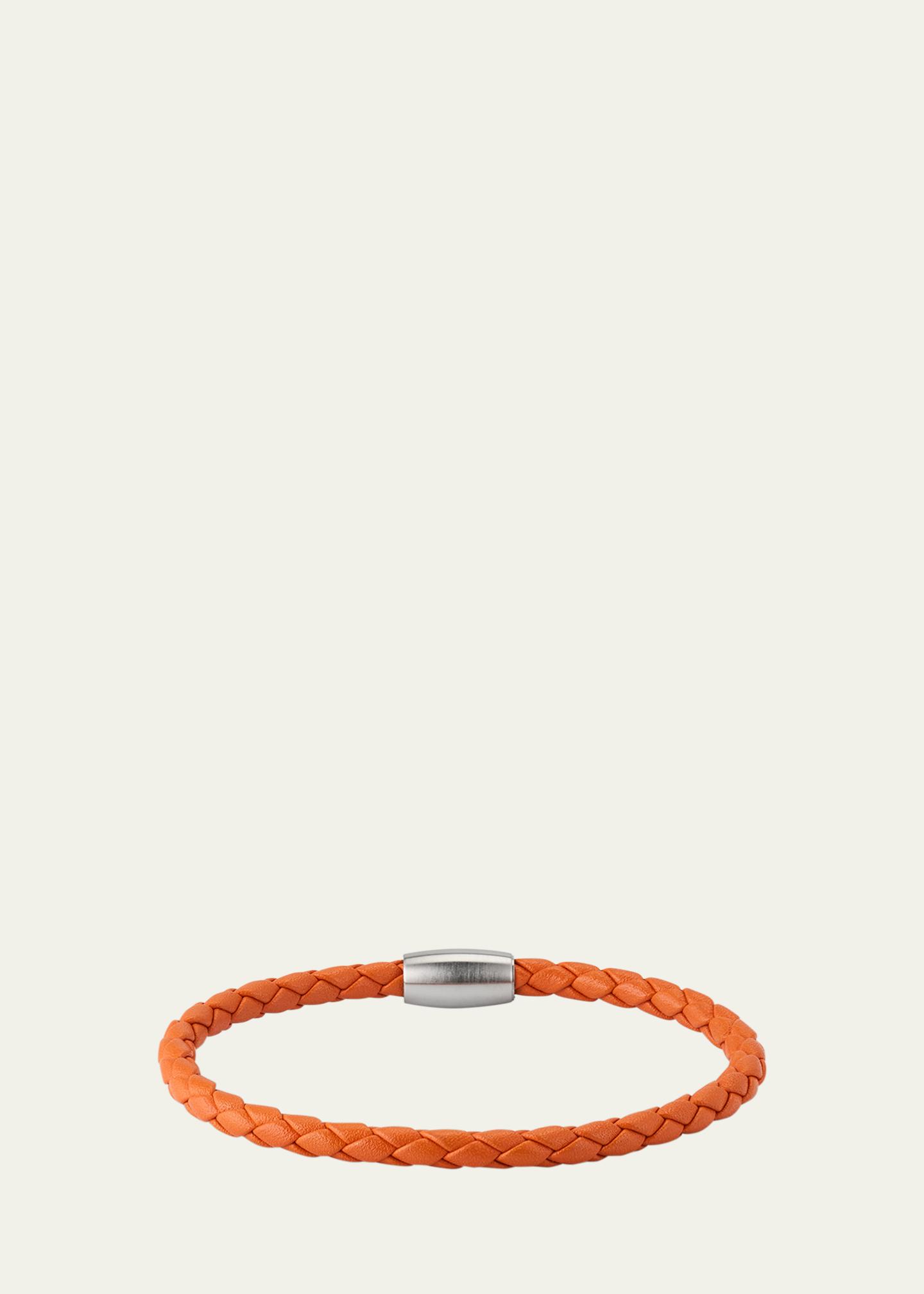 Bracciale Magnetico Uomo 8.5'' Oro Acciaio Inox E Pelle Intrecciata Nero - Pure Luxe Jewelry