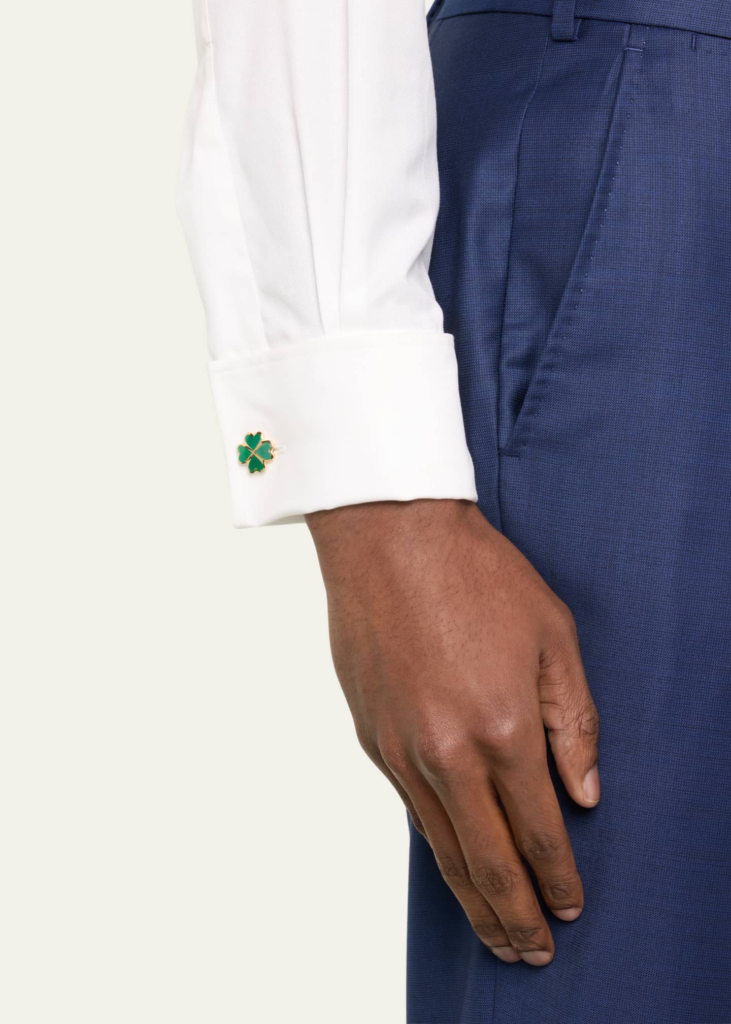 Jan Leslie Men's Gold Vermeil and Green Onyx Four Leaf Clover Cufflinks Image 2 of 4