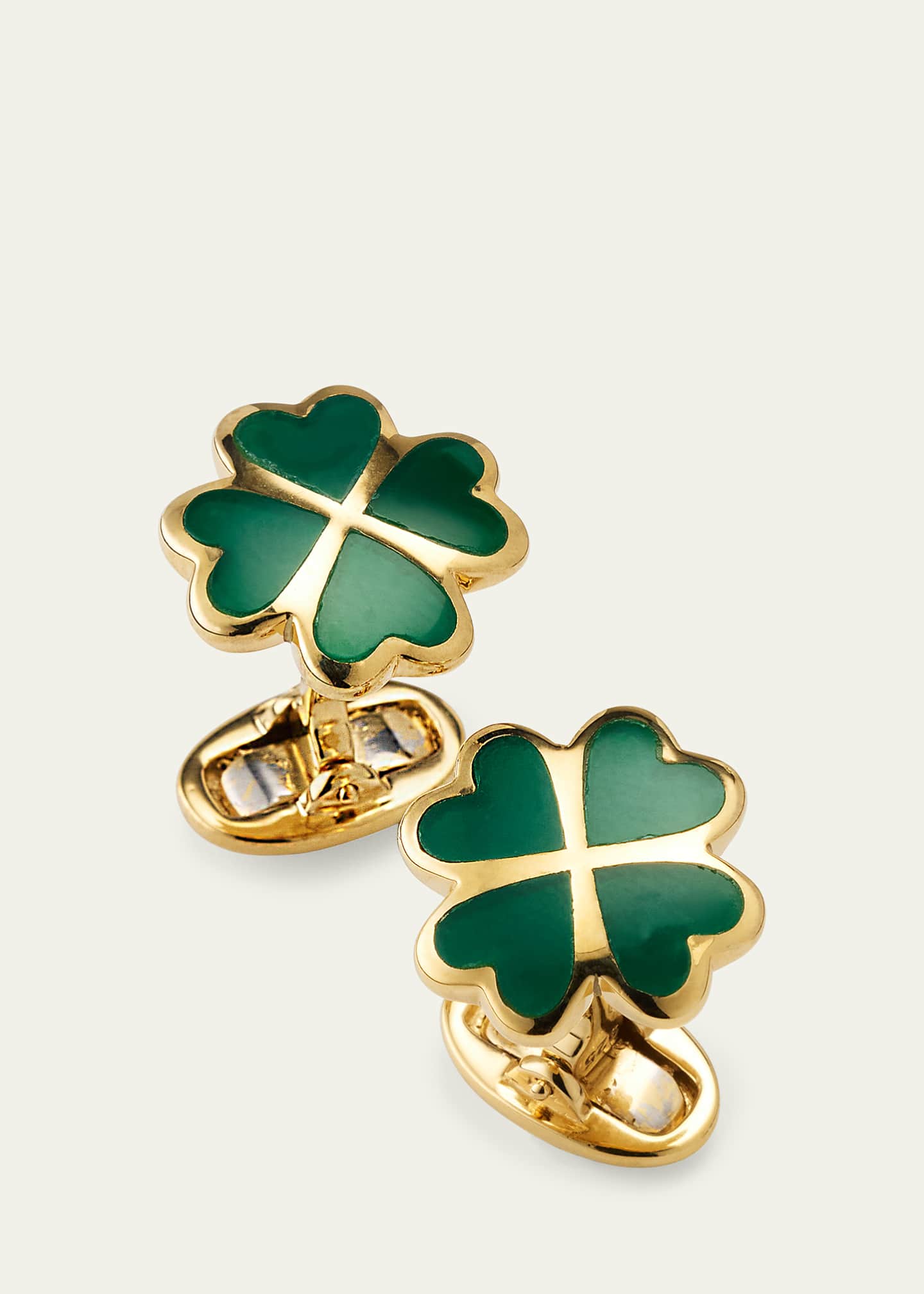 Jan Leslie Men's Gold Vermeil and Green Onyx Four Leaf Clover Cufflinks Image 3 of 4