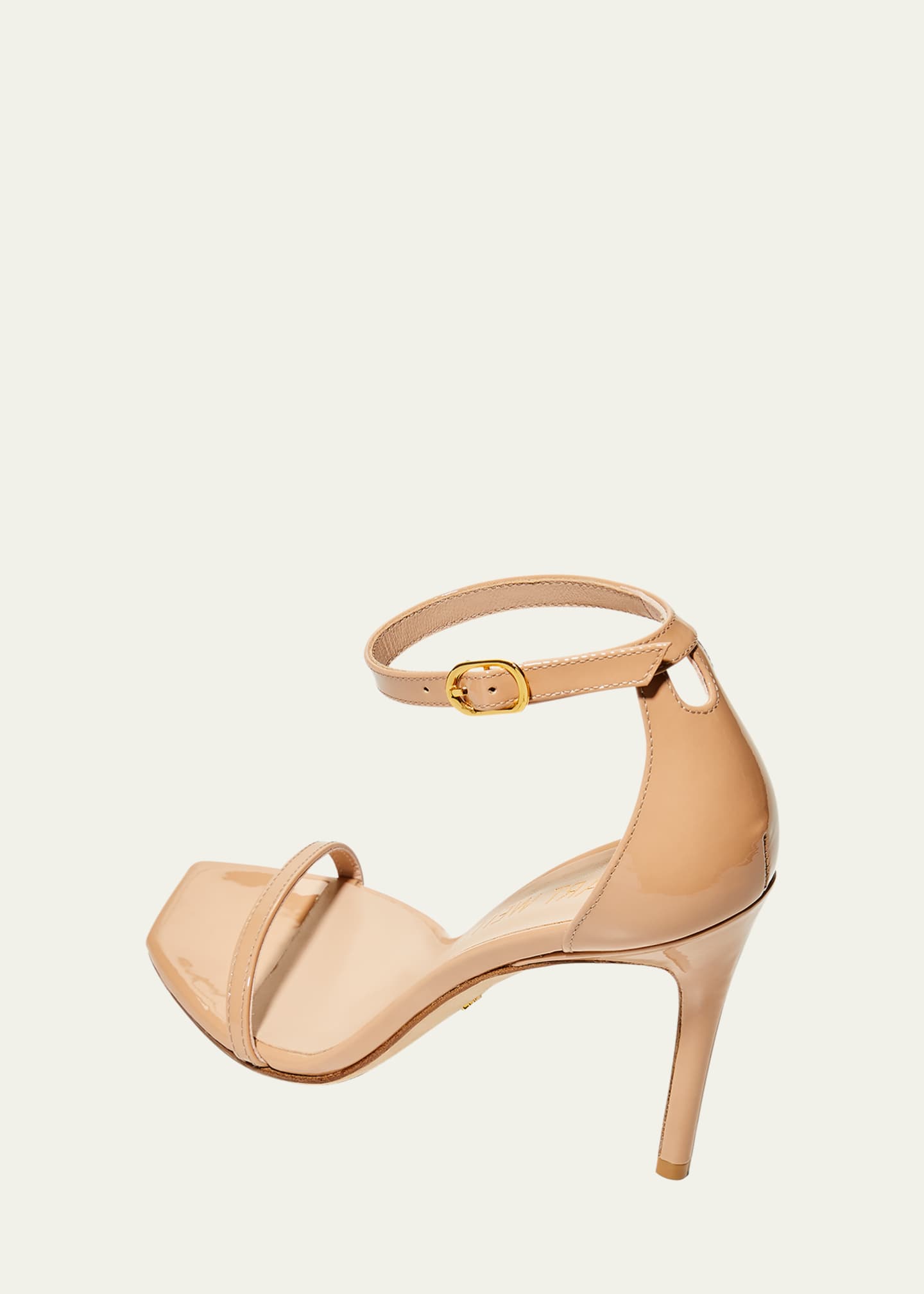 Patent sandals with ankle strap top