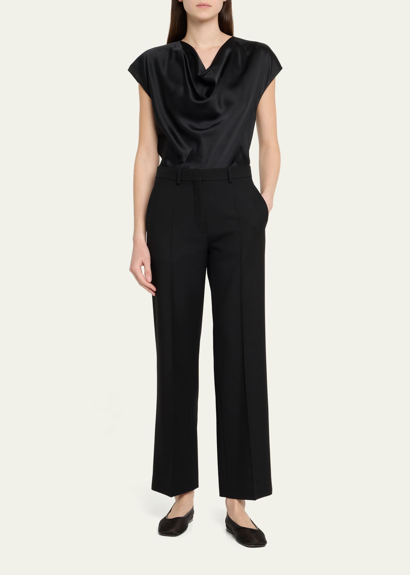 Vince Cowl-Neck Cap-Sleeve Satin Blouse Image 2 of 5