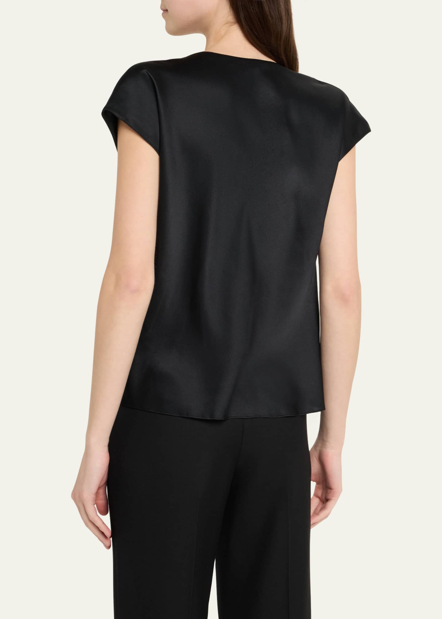 Vince Cowl-Neck Cap-Sleeve Satin Blouse Image 3 of 5