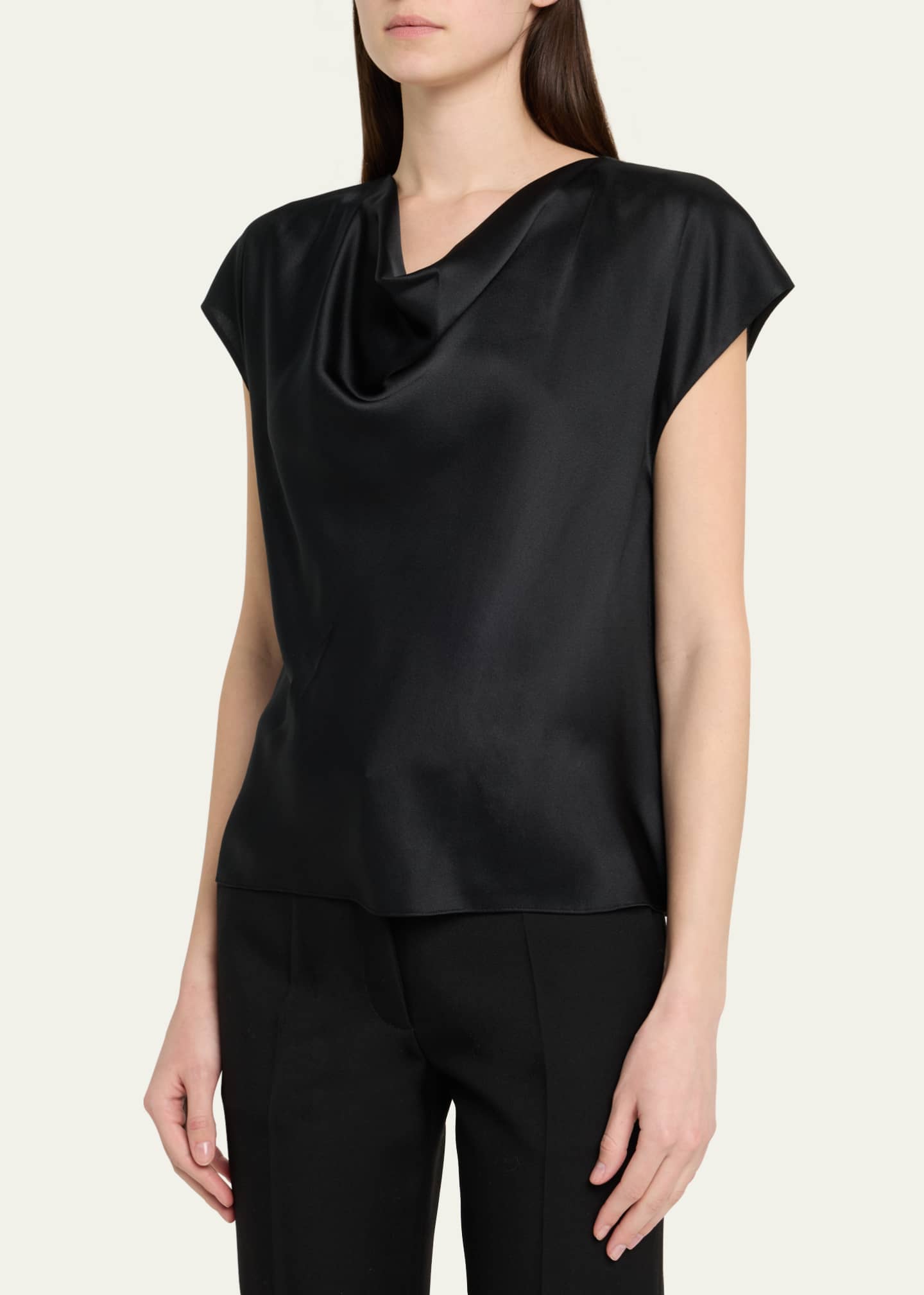 Vince Cowl-Neck Cap-Sleeve Satin Blouse Image 4 of 5