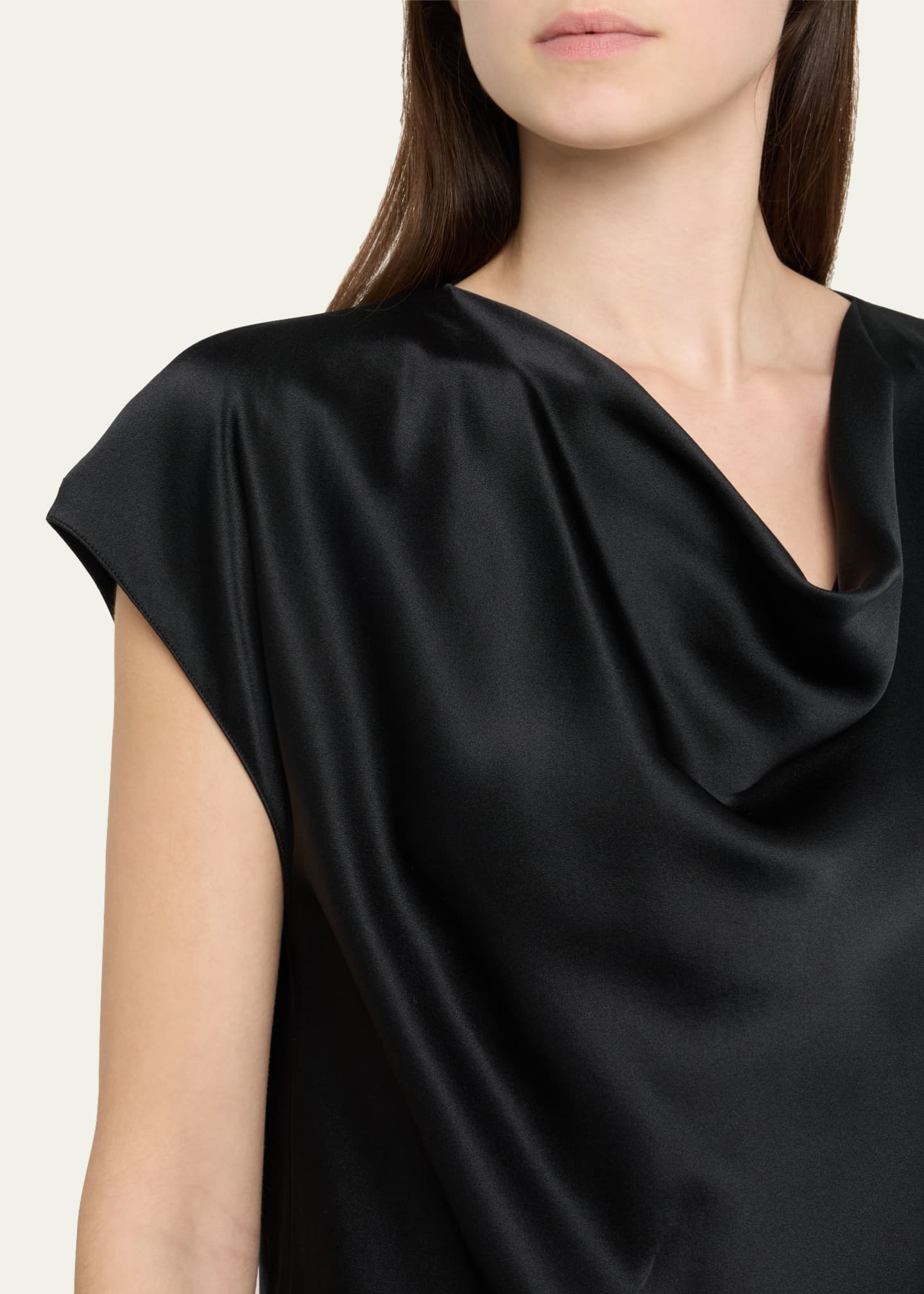Vince Cowl-Neck Cap-Sleeve Satin Blouse Image 5 of 5
