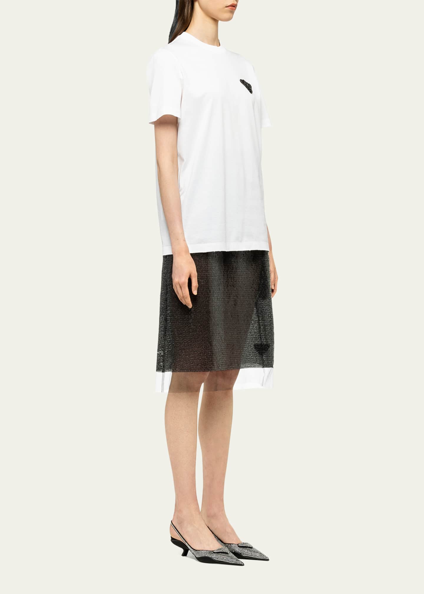 Prada Embellished Logo Jersey T-Shirt Image 4 of 5