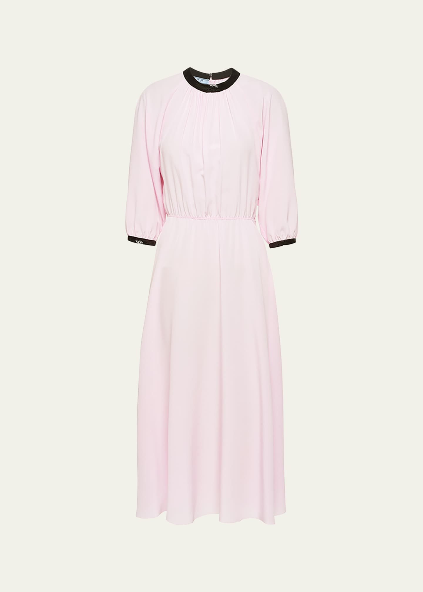 Prada Pleated Crepe Midi Dress w/ Contrast Sequined Trim Image 1 of 5
