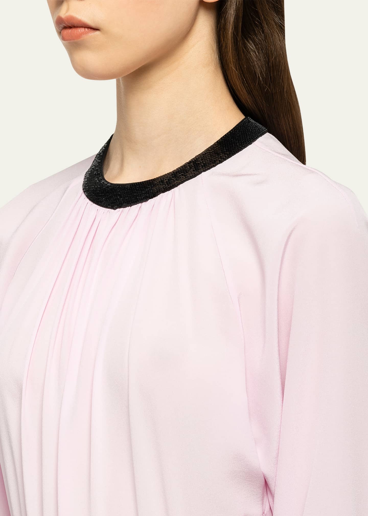 Prada Pleated Crepe Midi Dress w/ Contrast Sequined Trim Image 5 of 5