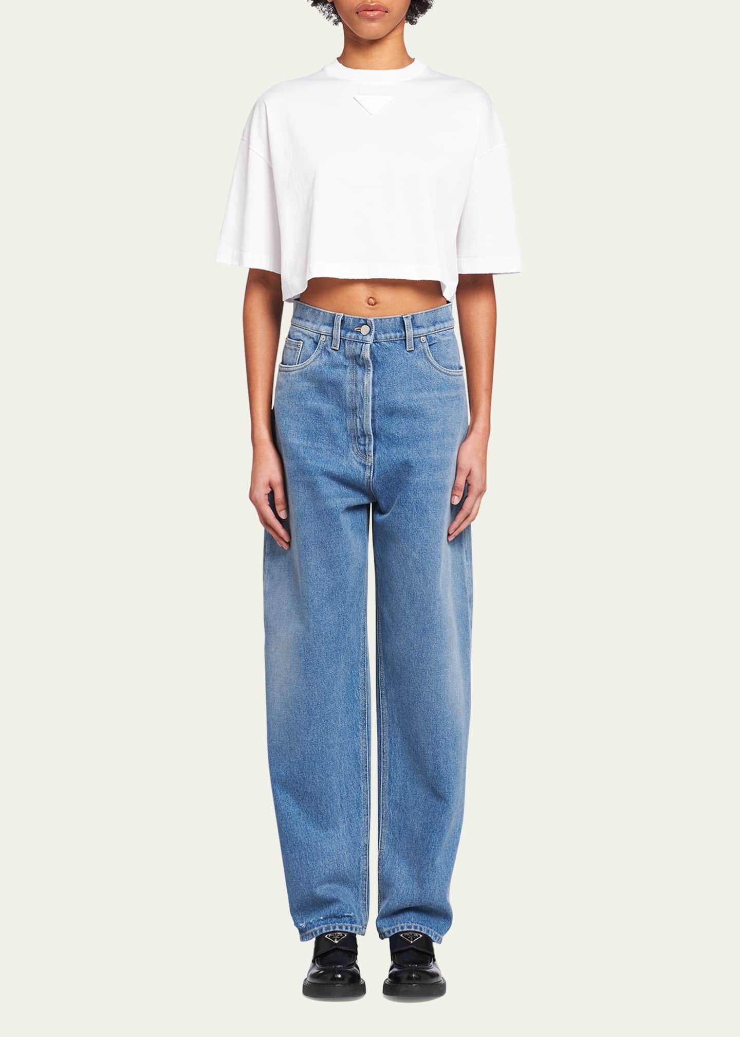 Prada Washed Denim Pant with Signature Logo Image 2 of 5