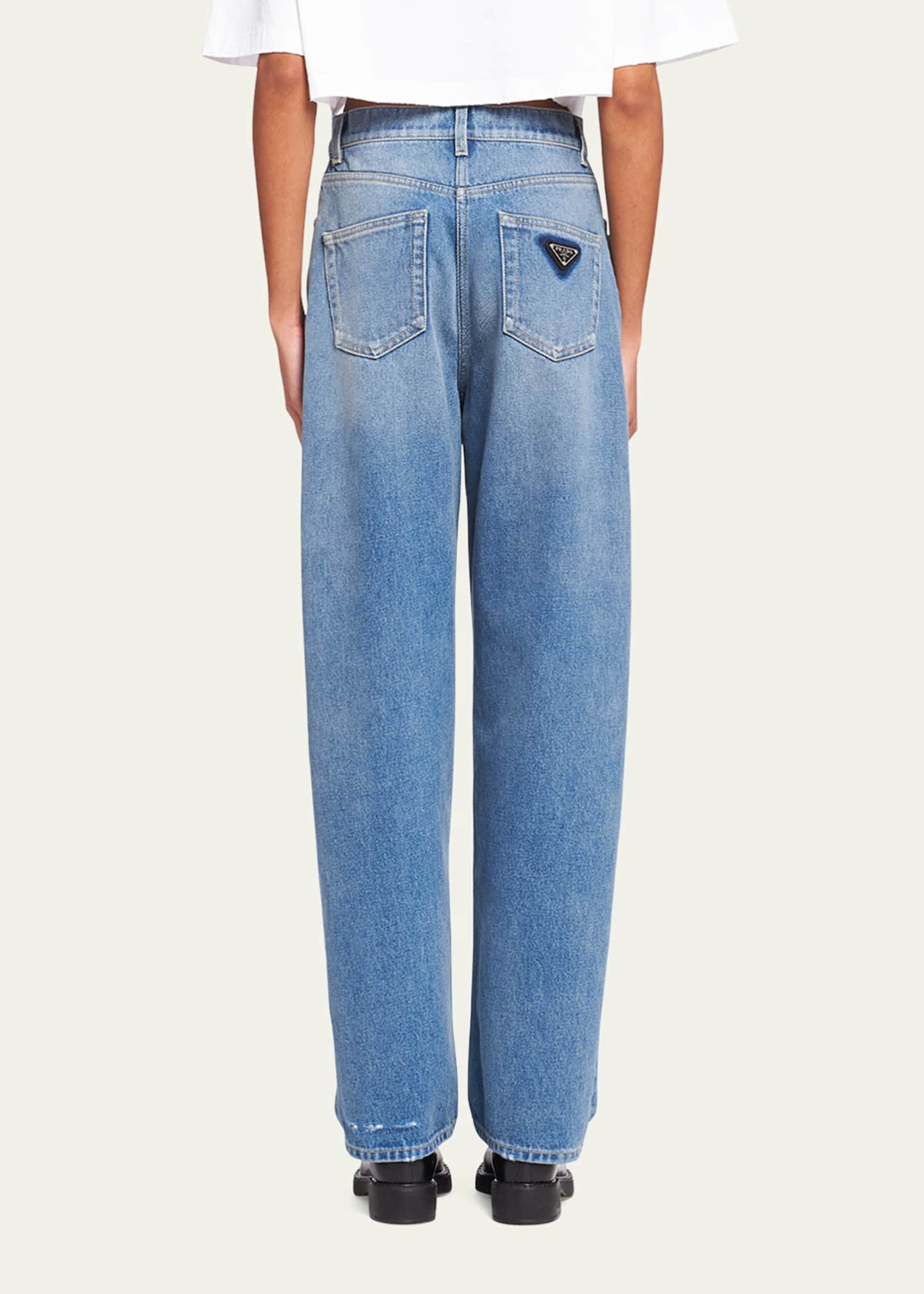 Prada Washed Denim Pant with Signature Logo Image 3 of 5
