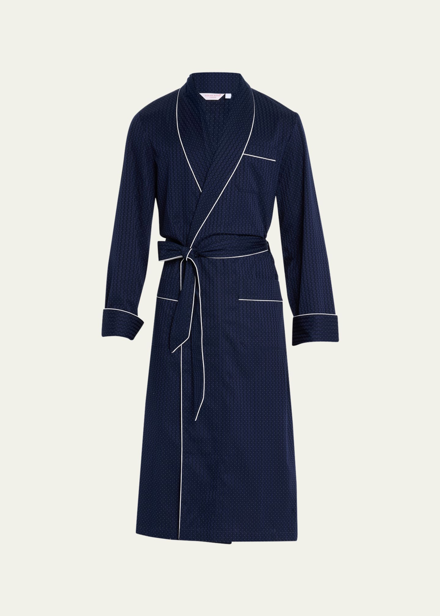Derek Rose Men s Dotted Royal Robe w Piping Blue Men s X Large Loungewear Sleepwear Robes Bathrobes