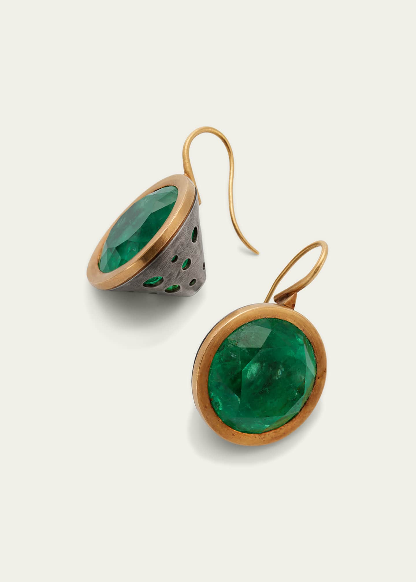 JUDY GEIB Giant Round Emerald Cone-Shape Earrings Image 3 of 4