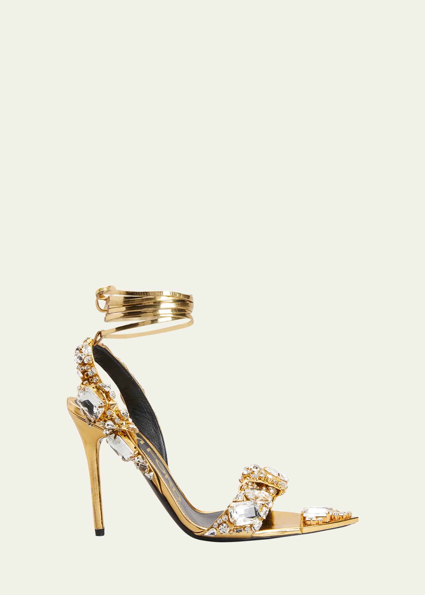 TOM FORD Metallic Crystal Ankle-Tie Sandals - Bergdorf Goodman