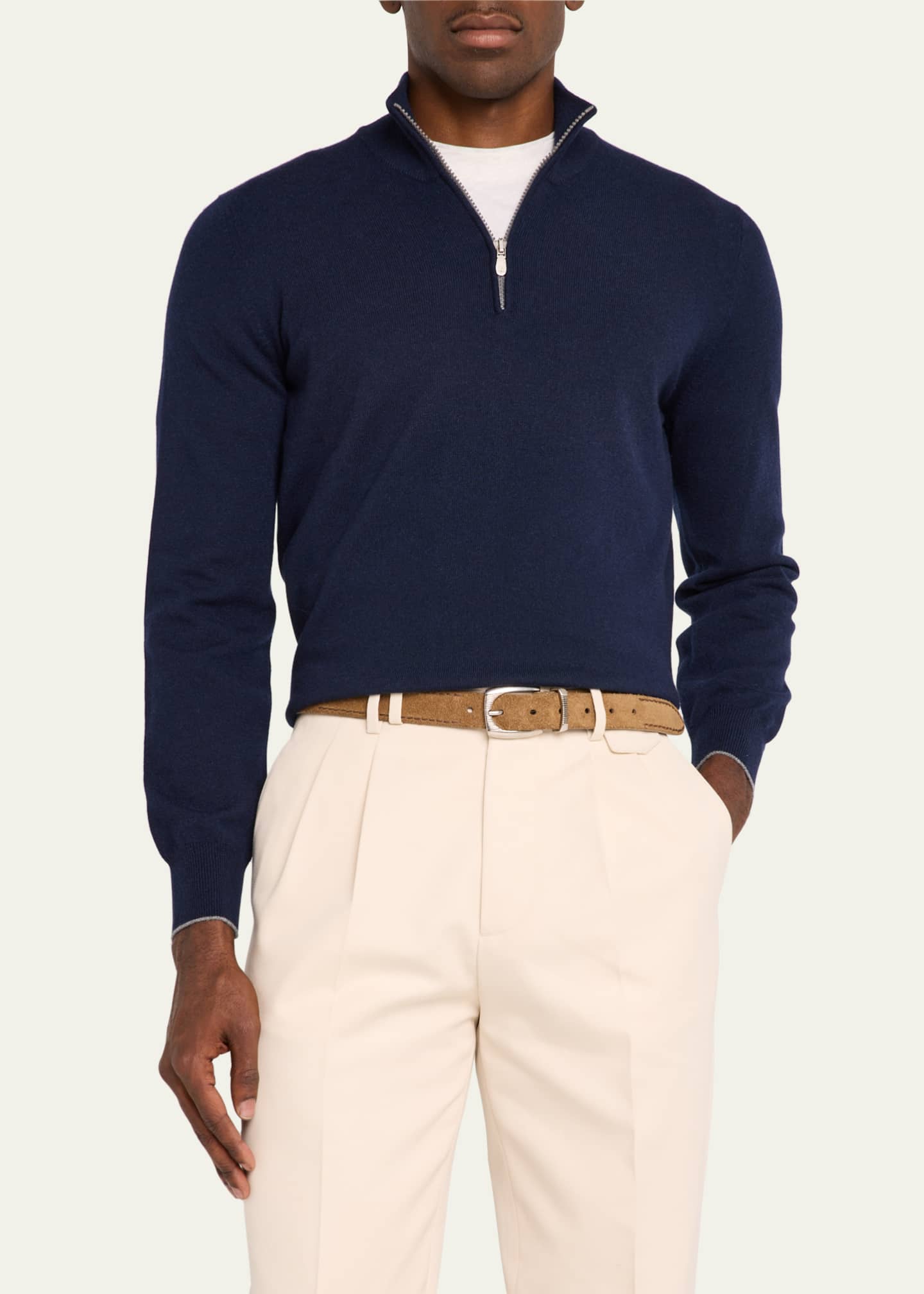 Brunello Cucinelli Men's Cashmere 1/4-Zip Sweater Image 4 of 5