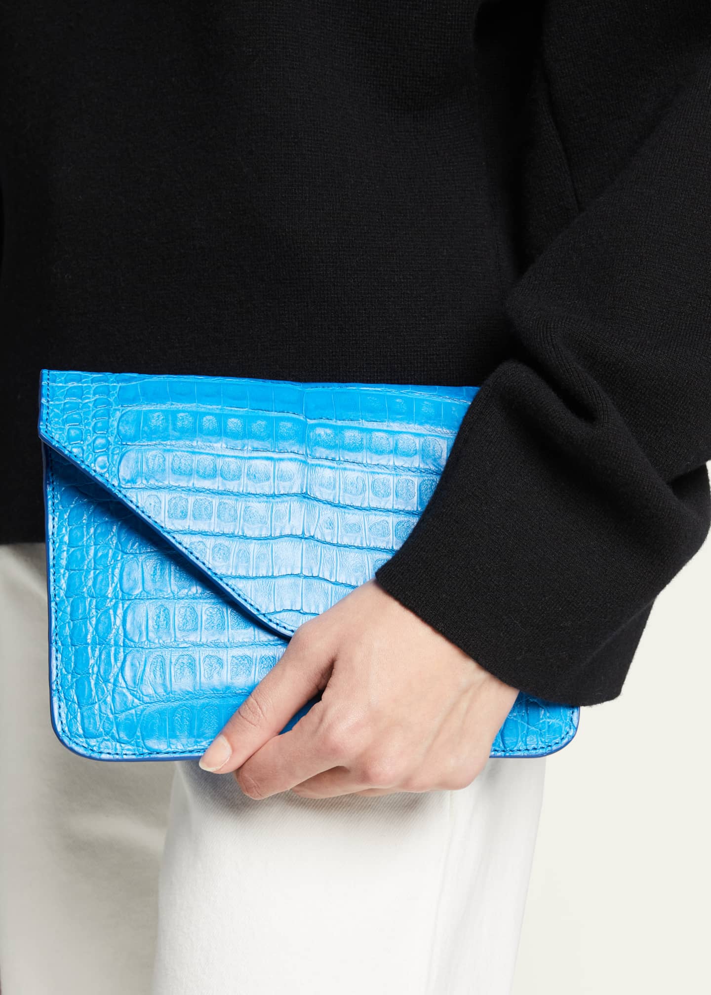 Maria Oliver Crocodile Pouch Wristlet Clutch Bag with Crossbody Strap Image 2 of 5