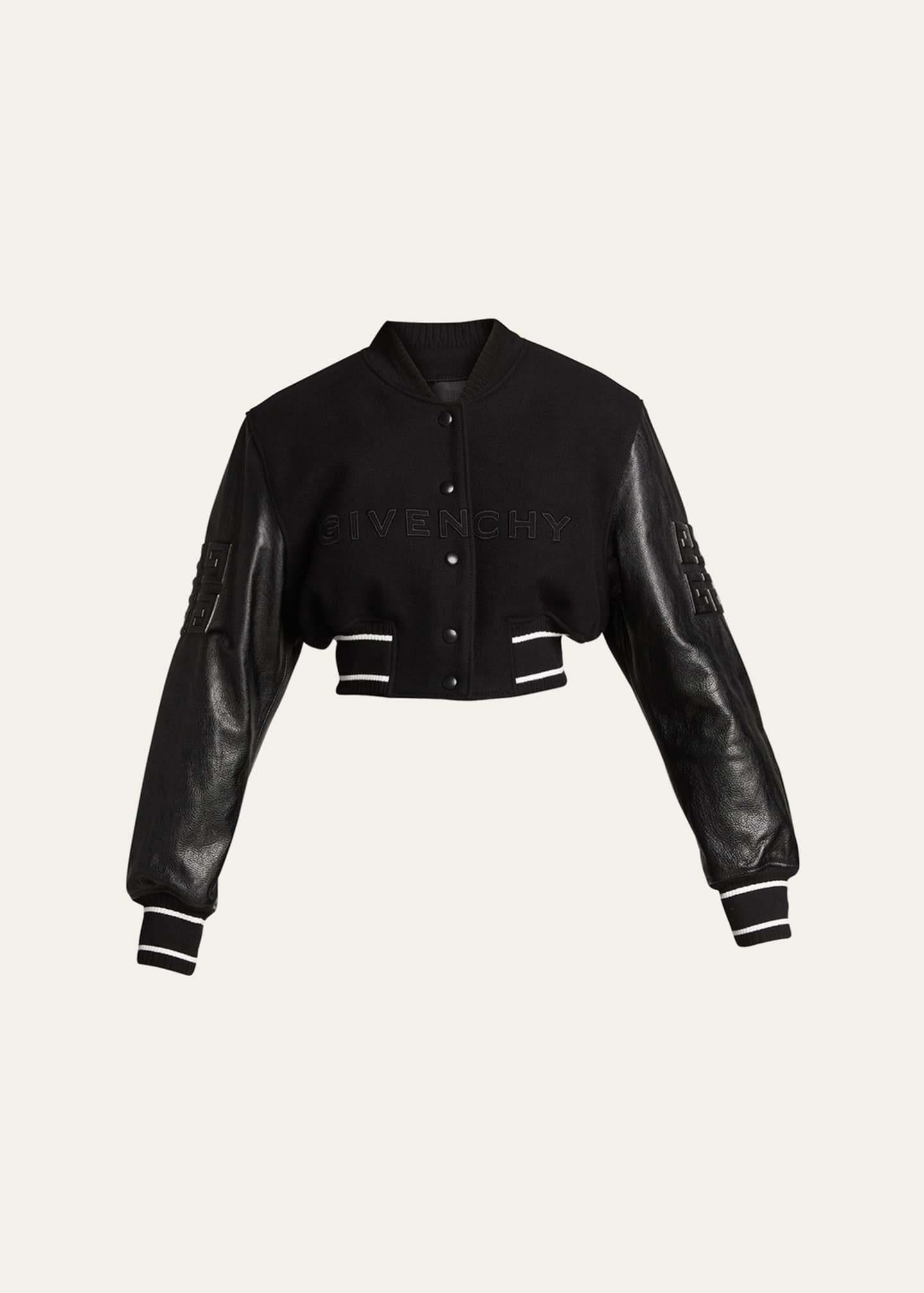 Givenchy Mixed-Media Logo-Embroidered Crop Bomber Jacket - Bergdorf Goodman