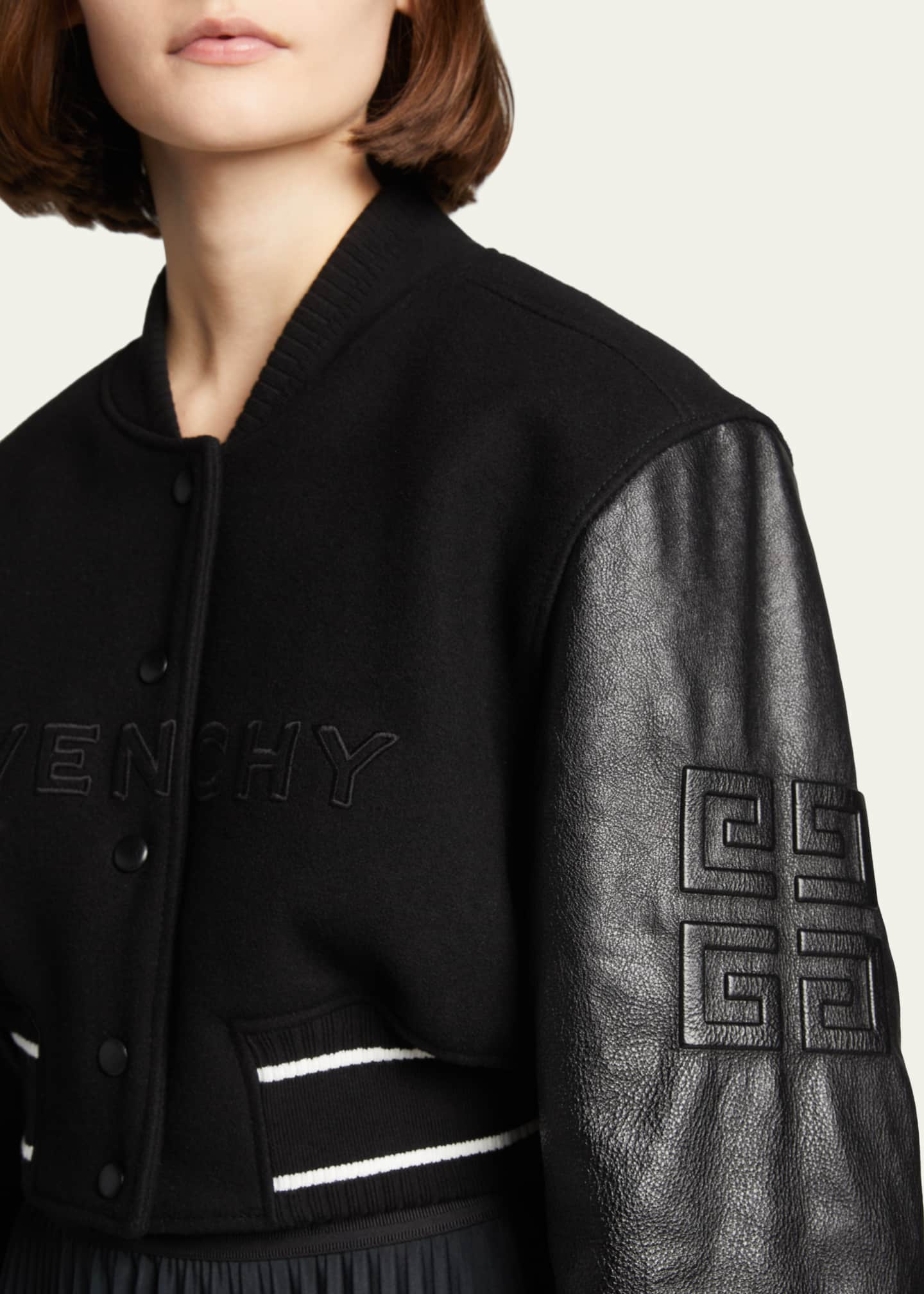 Givenchy Mixed-Media Logo-Embroidered Crop Bomber Jacket - Bergdorf Goodman