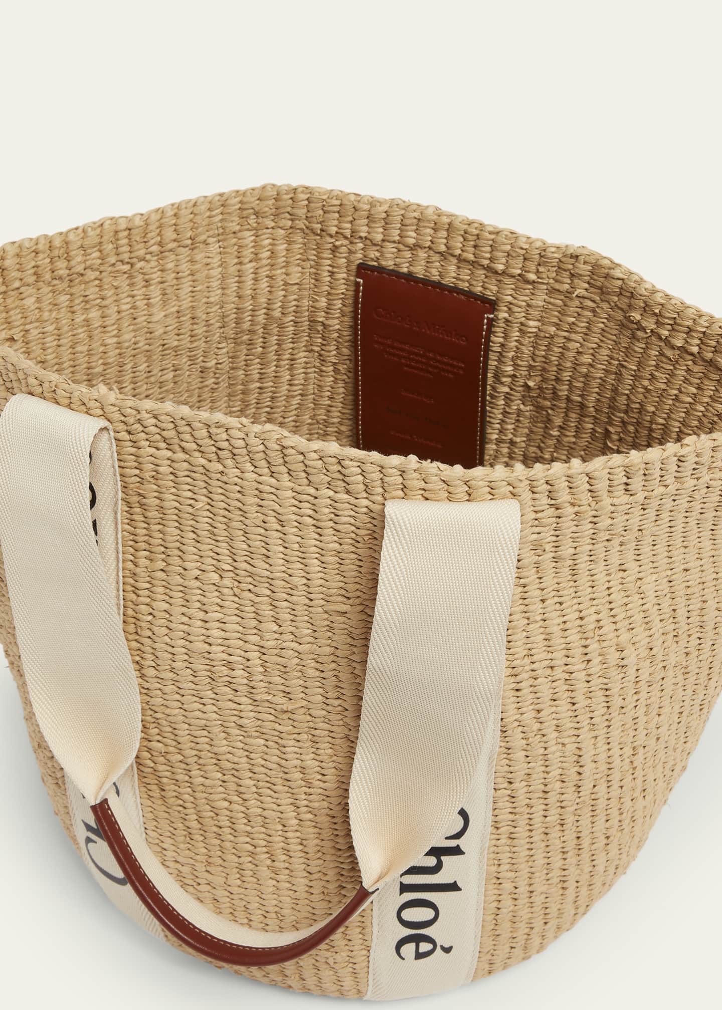 Chloe Woody Large Mifuko Basket Bag in Fair Trade Paper Embellished with Linen Image 4 of 5
