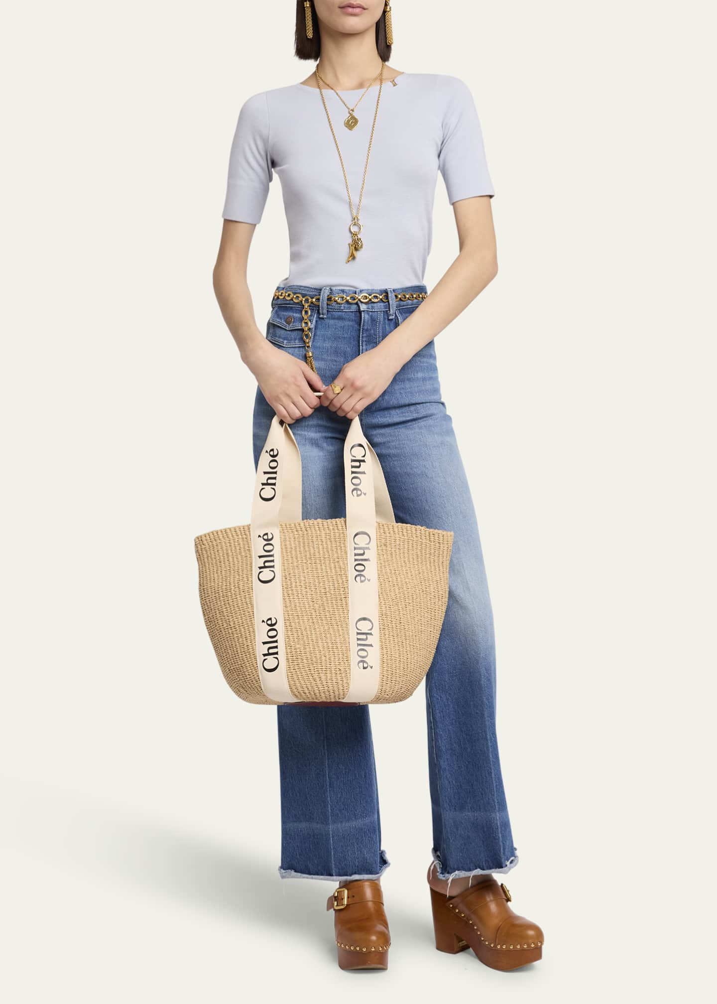 Chloe Woody Large Mifuko Basket Bag in Fair Trade Paper Embellished with Linen Image 5 of 5