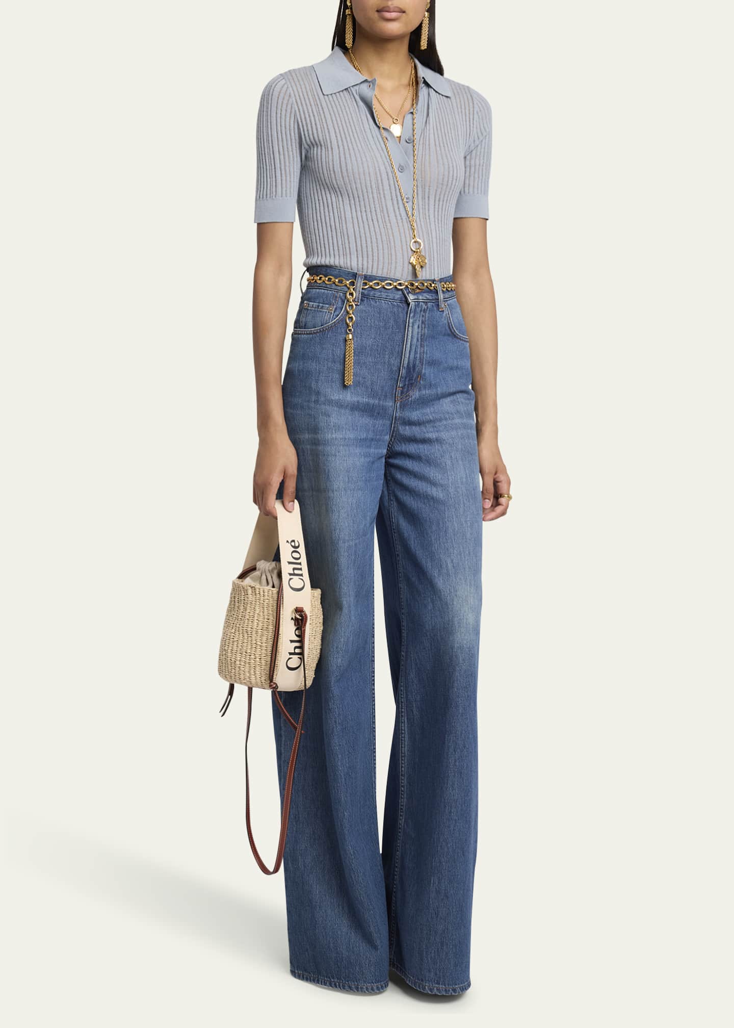Chloe Woody Small Mifuko Basket Bag in Fair Trade Paper Embellished with Linen Image 5 of 5