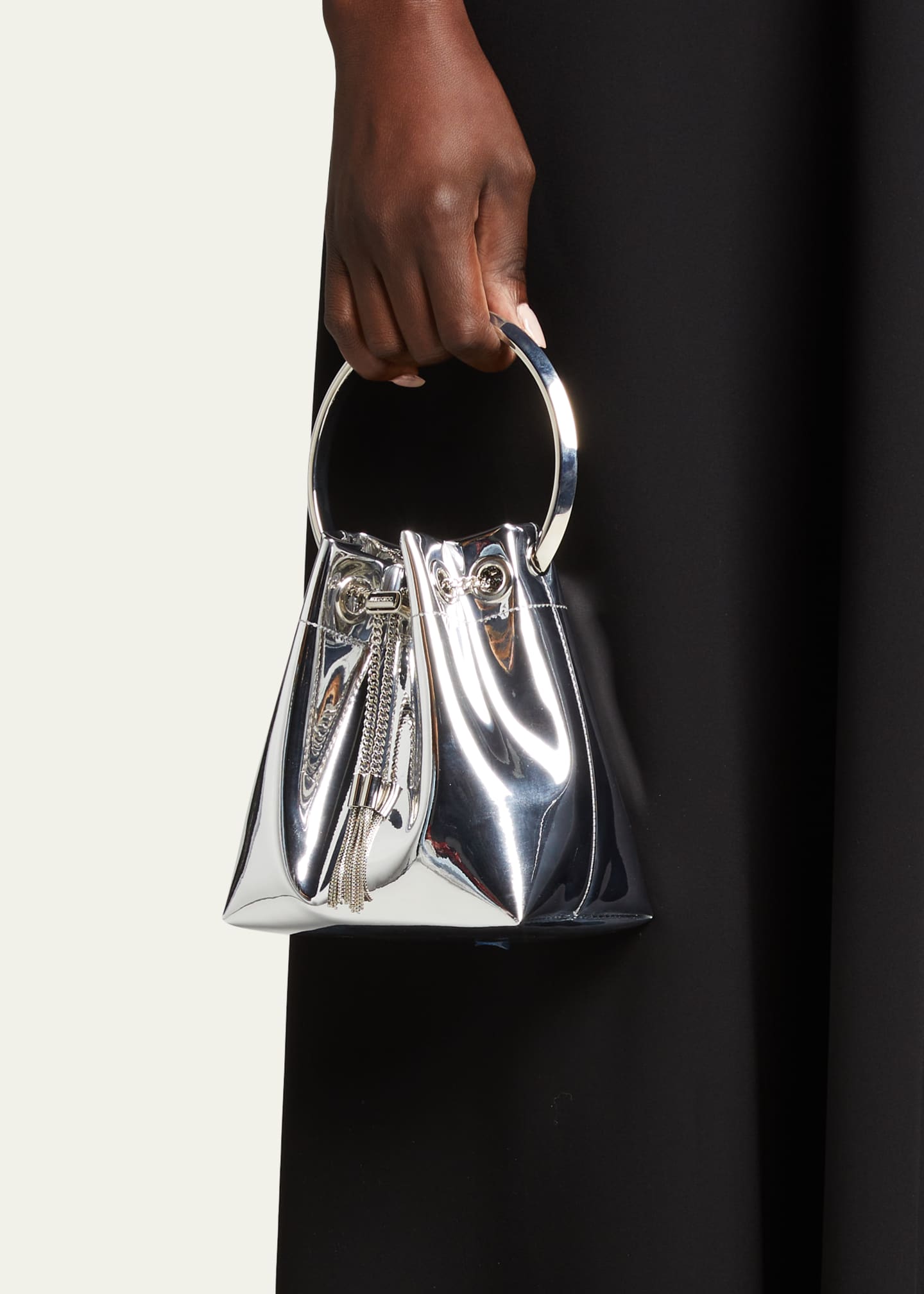 Silver Mirror Fabric Mini Bag with Metal Handle, BON BON, Winter 2021  Collection