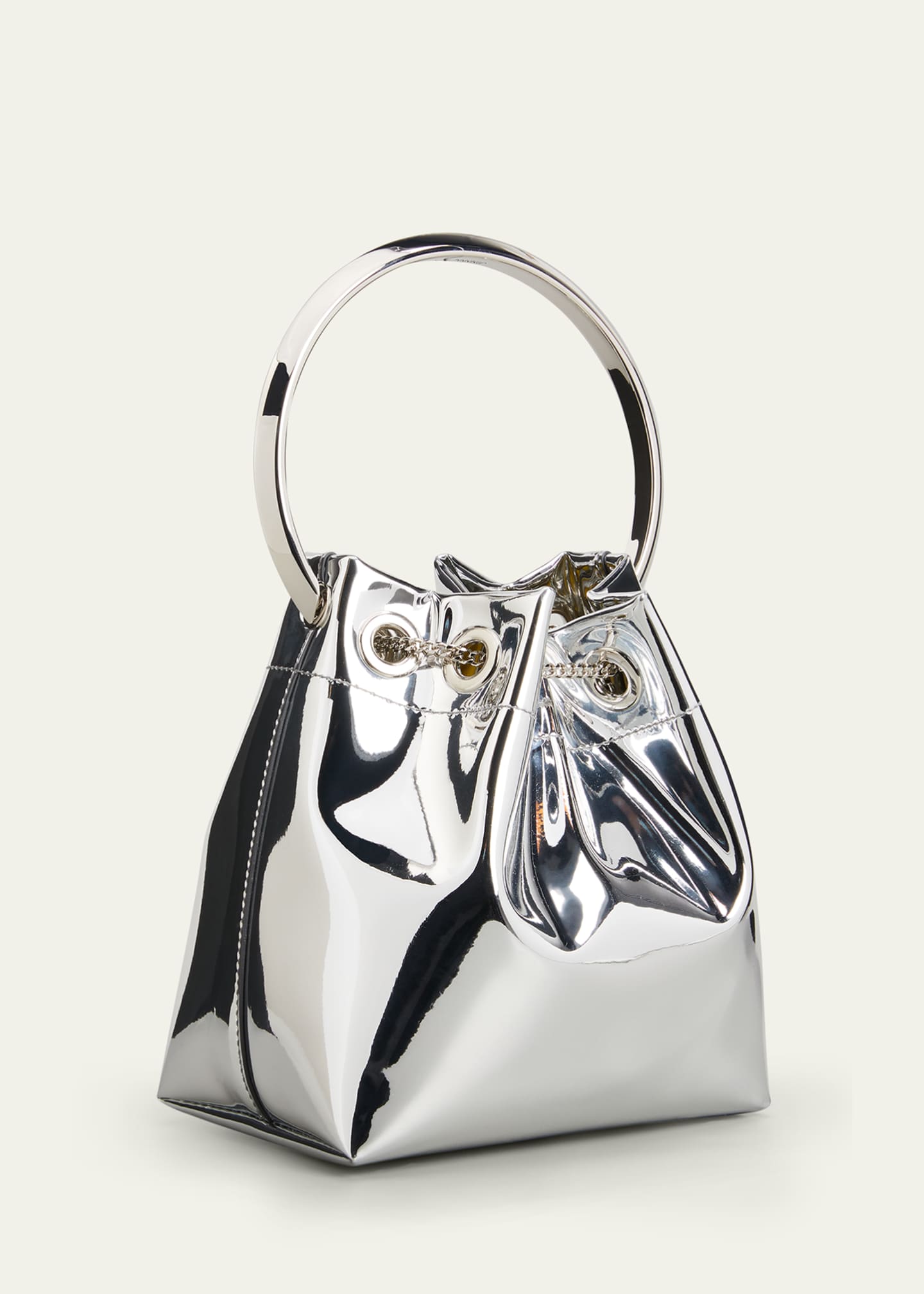 Silver Mirror Fabric Mini Bag with Metal Handle, BON BON, Winter 2021  Collection