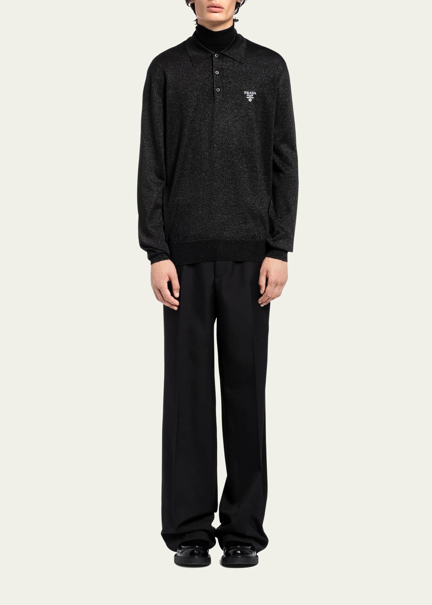 Prada Men's Lurex Logo Polo Sweater Image 2 of 5