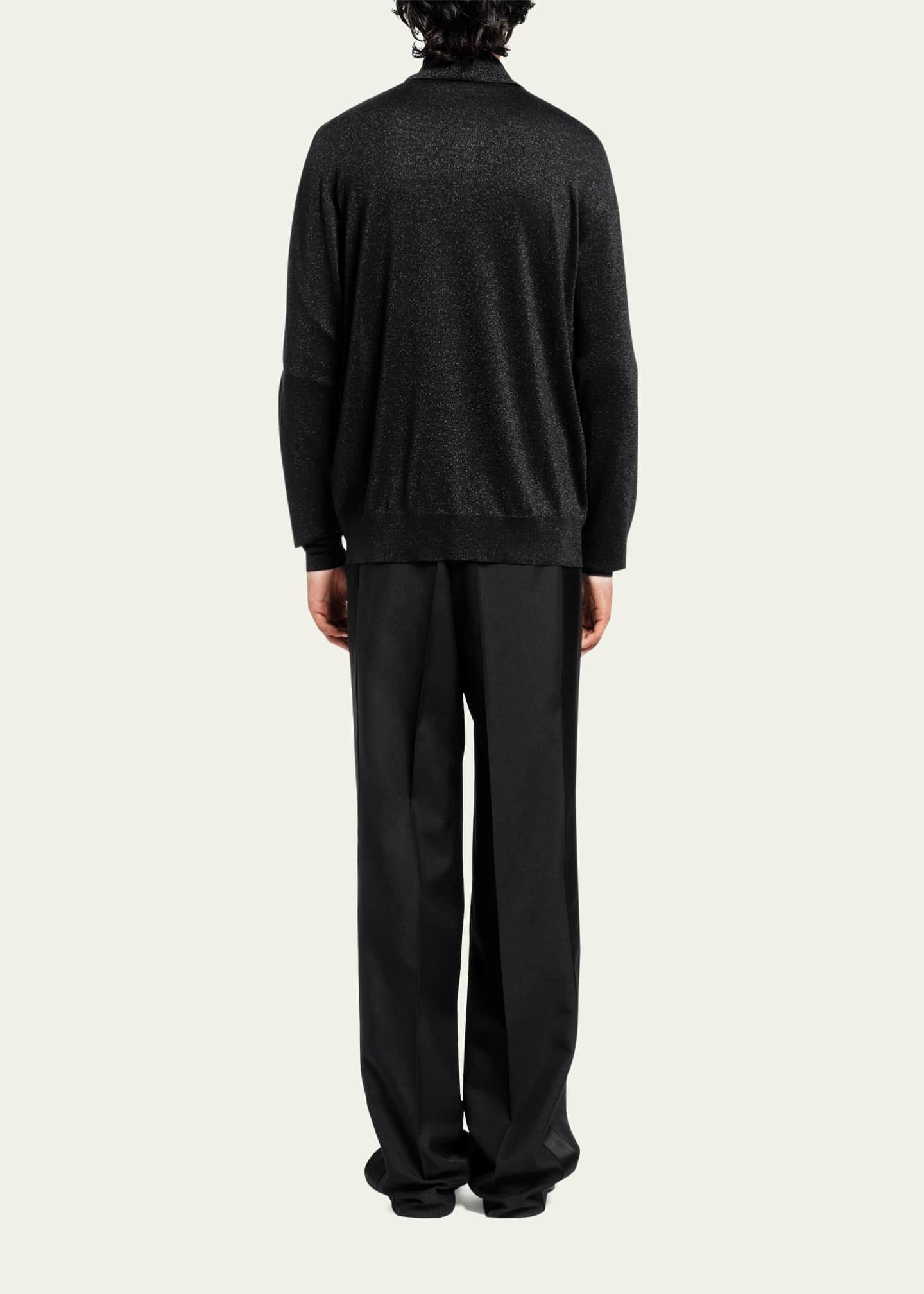 Prada Men's Lurex Logo Polo Sweater - Bergdorf Goodman