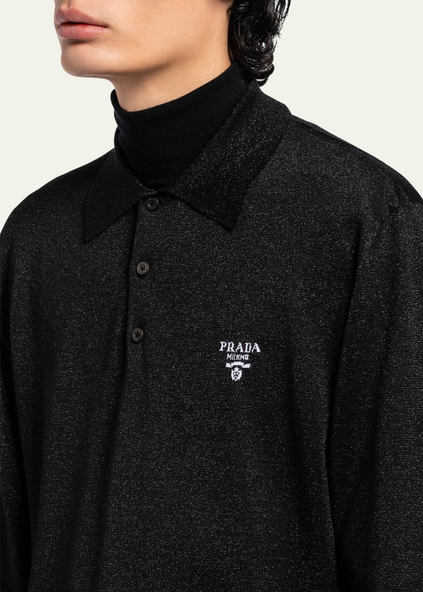 Prada Men's Lurex Logo Polo Sweater
