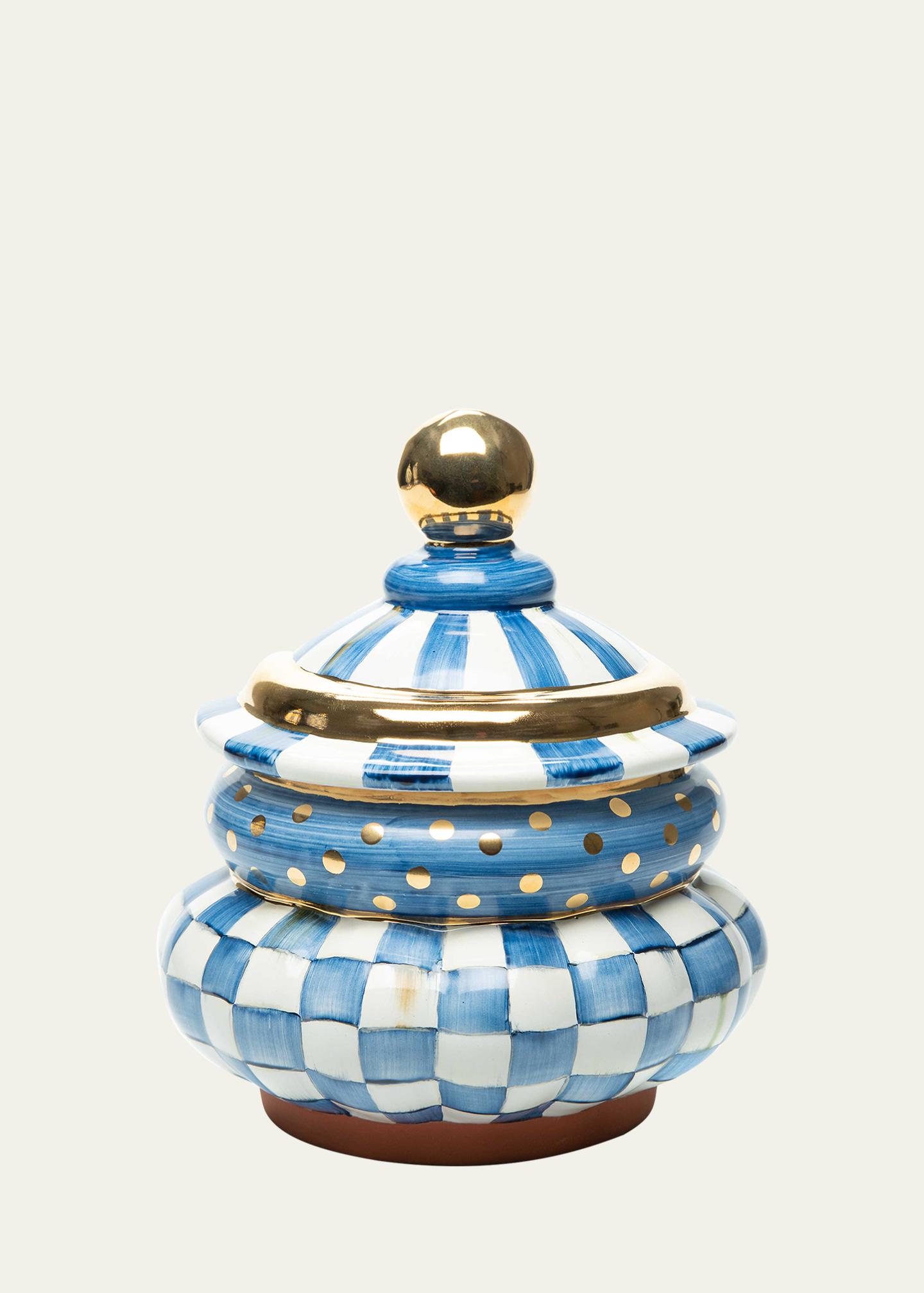 Bocal à Bonbons Mackenzie-Childs - Motif Argyle & Damier - Porcelaine - Occasion Très Bon État