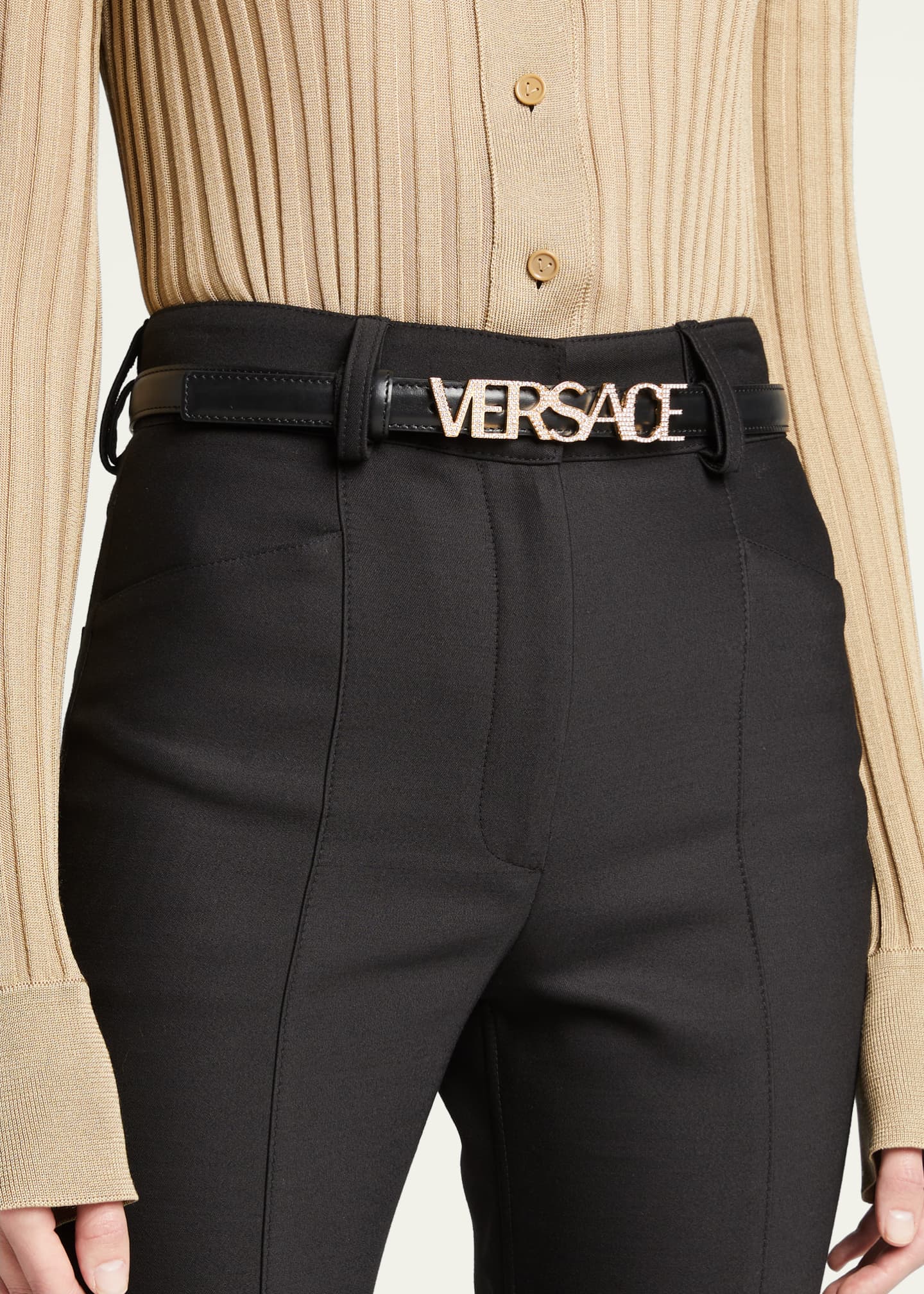 Versace Logo-Embellished Skinny Belt - Bergdorf Goodman