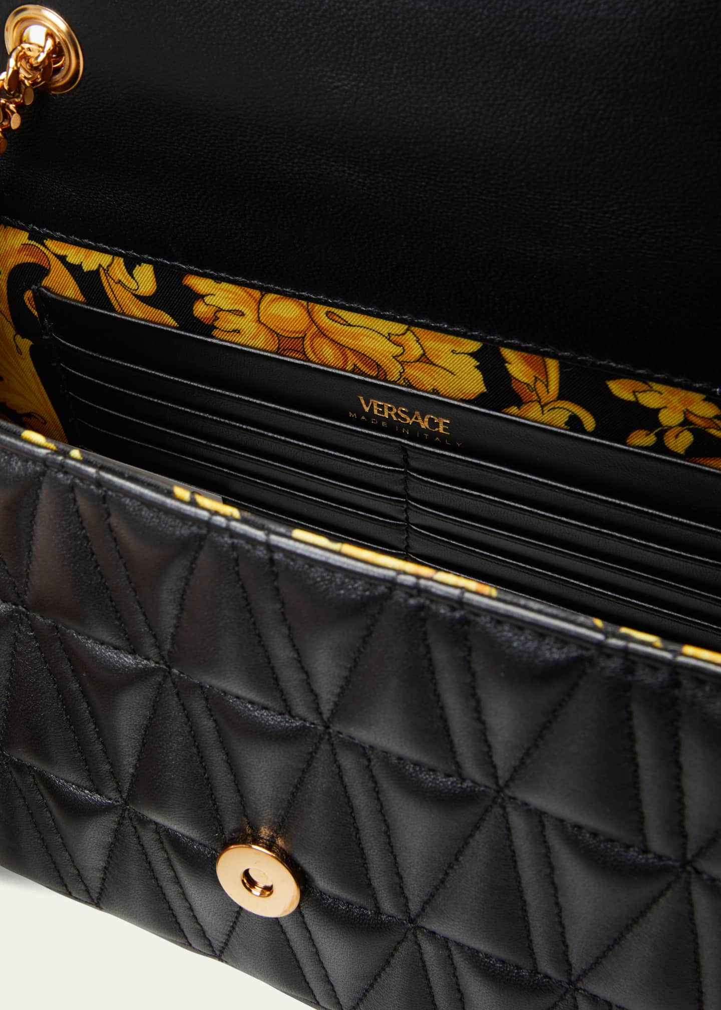 VERSACE Icon Quilted Leather Wallet on a Chain Crossbody Bag Black