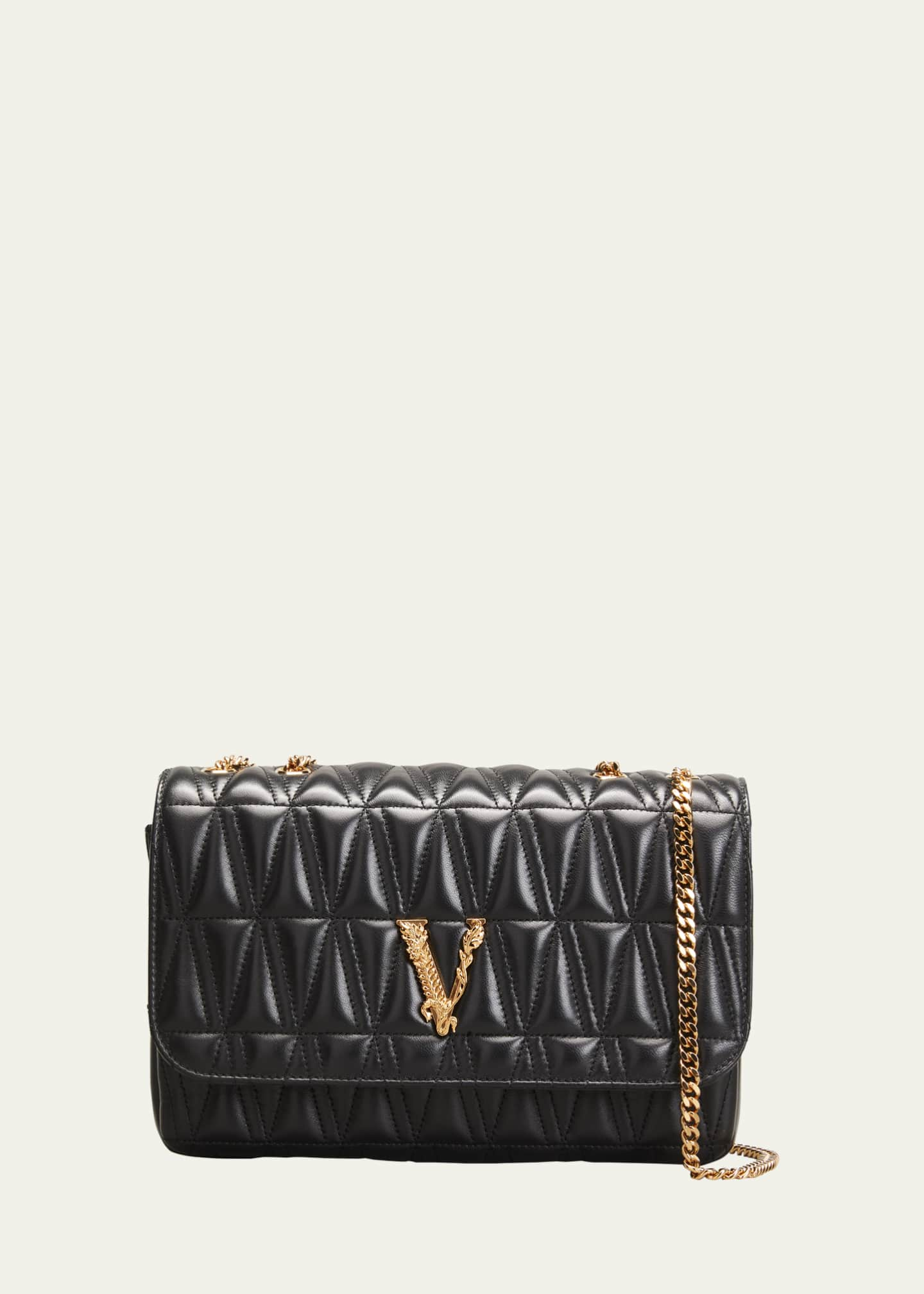 Versace Virtus Quilted Leather Tote Bag in Black