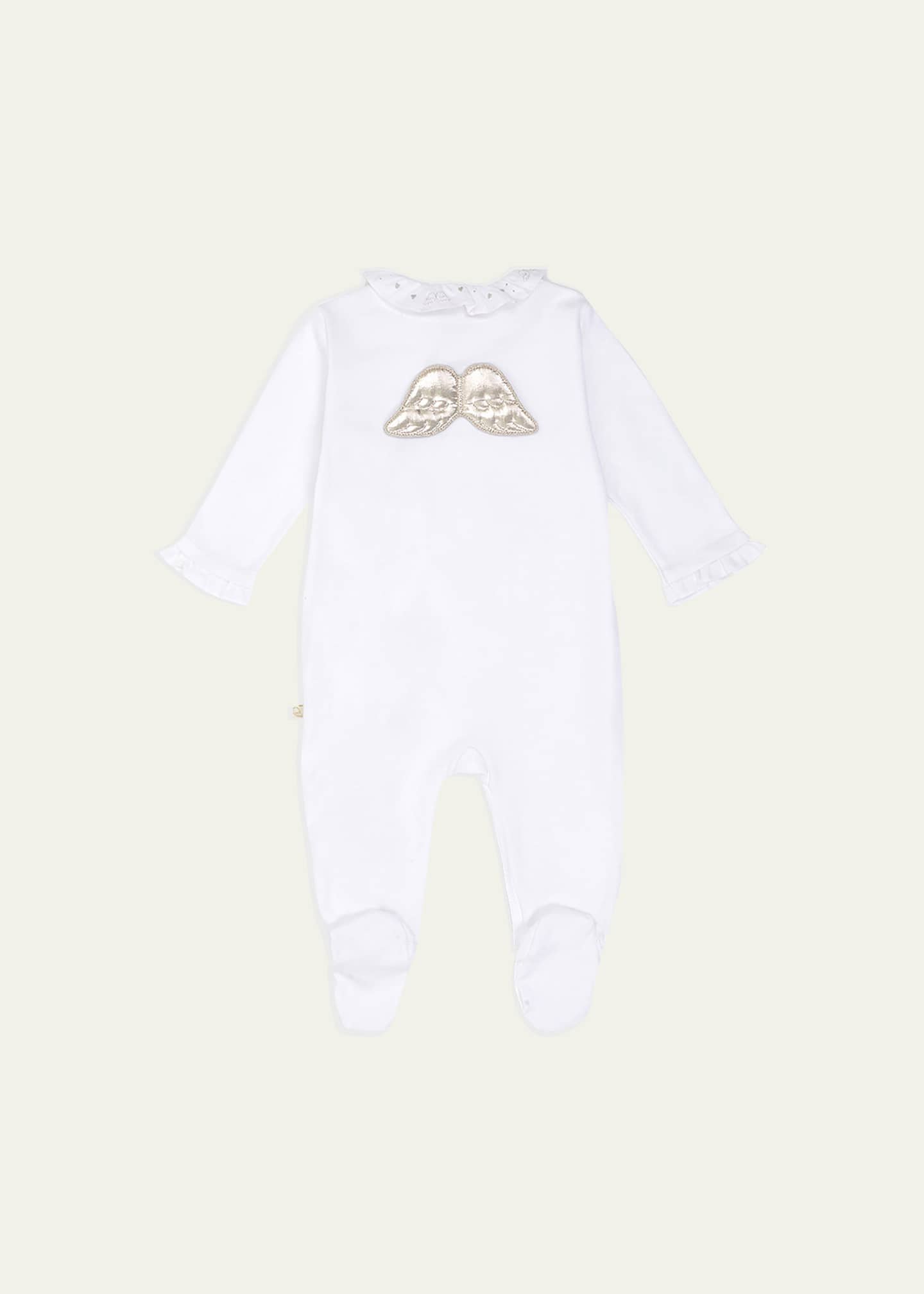 Marie Chantal Girl's Pima Cotton Silver Angel Wing Sleepsuit, Size Newborn-18M Image 2 of 3