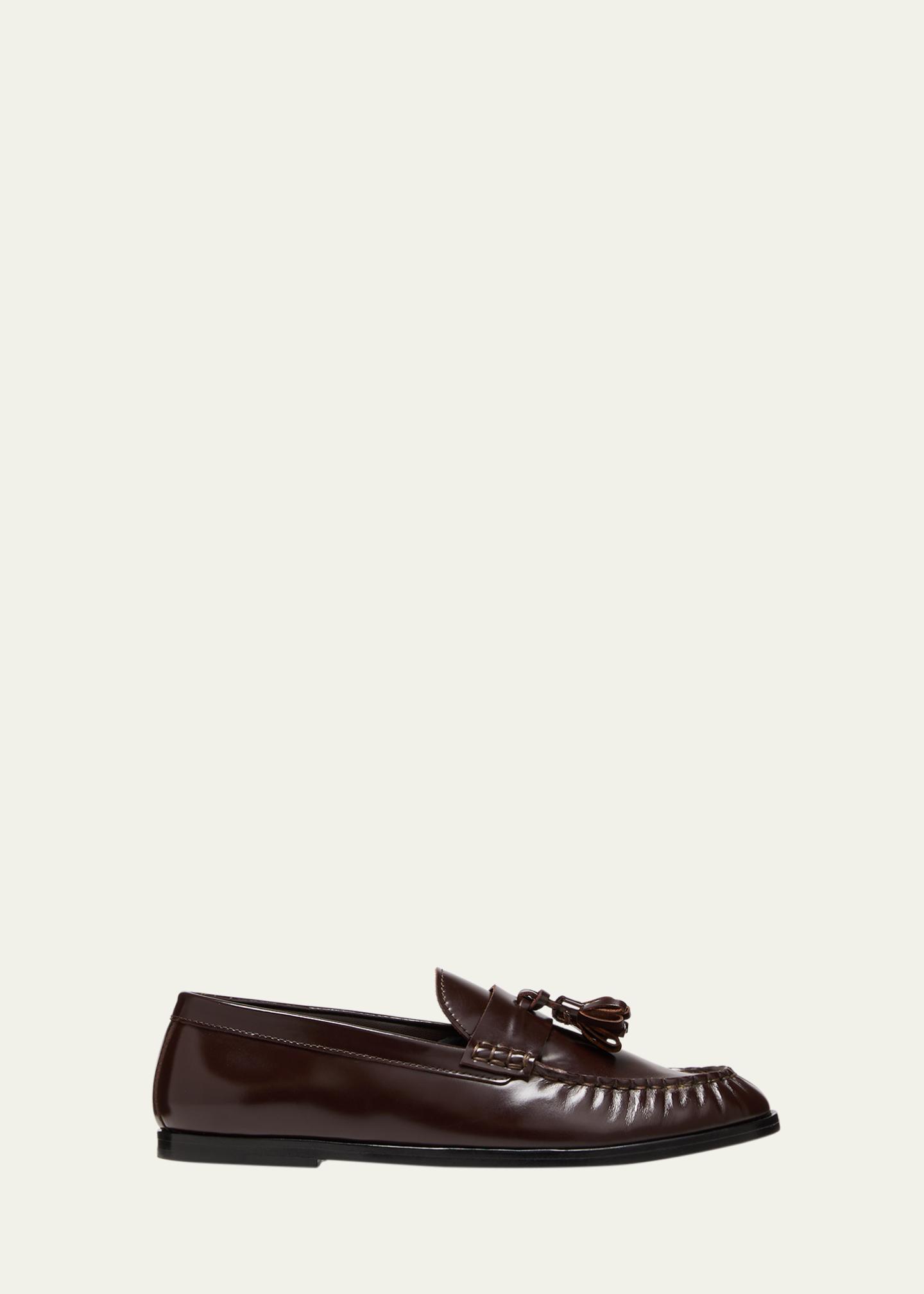 The Row Brown Leather Tassel Loafers The Row - Brown Crinkled Leather Soft Loafer, 25mm main image 4