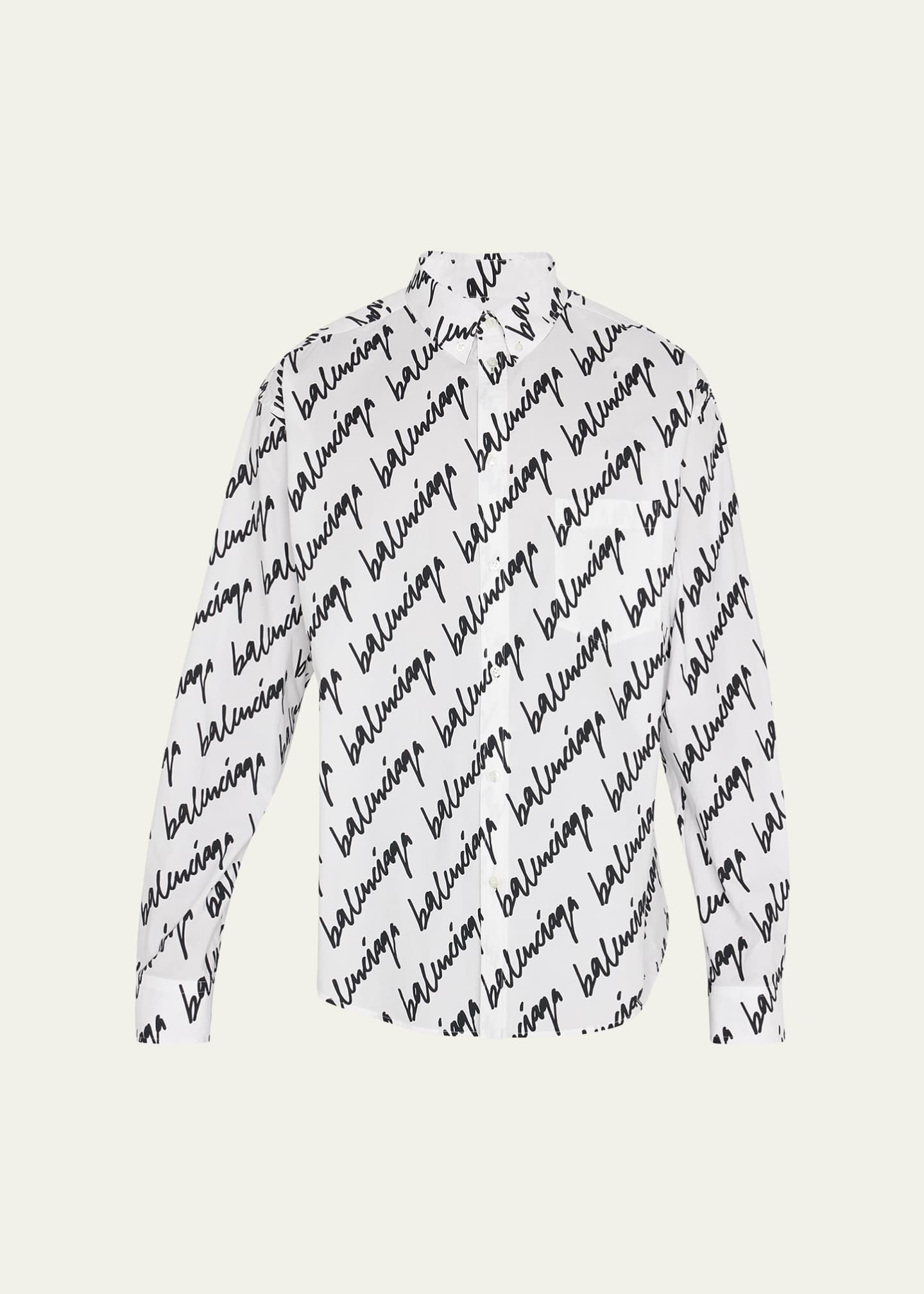 Balenciaga Men's Scribble Logo Poplin Sport Shirt