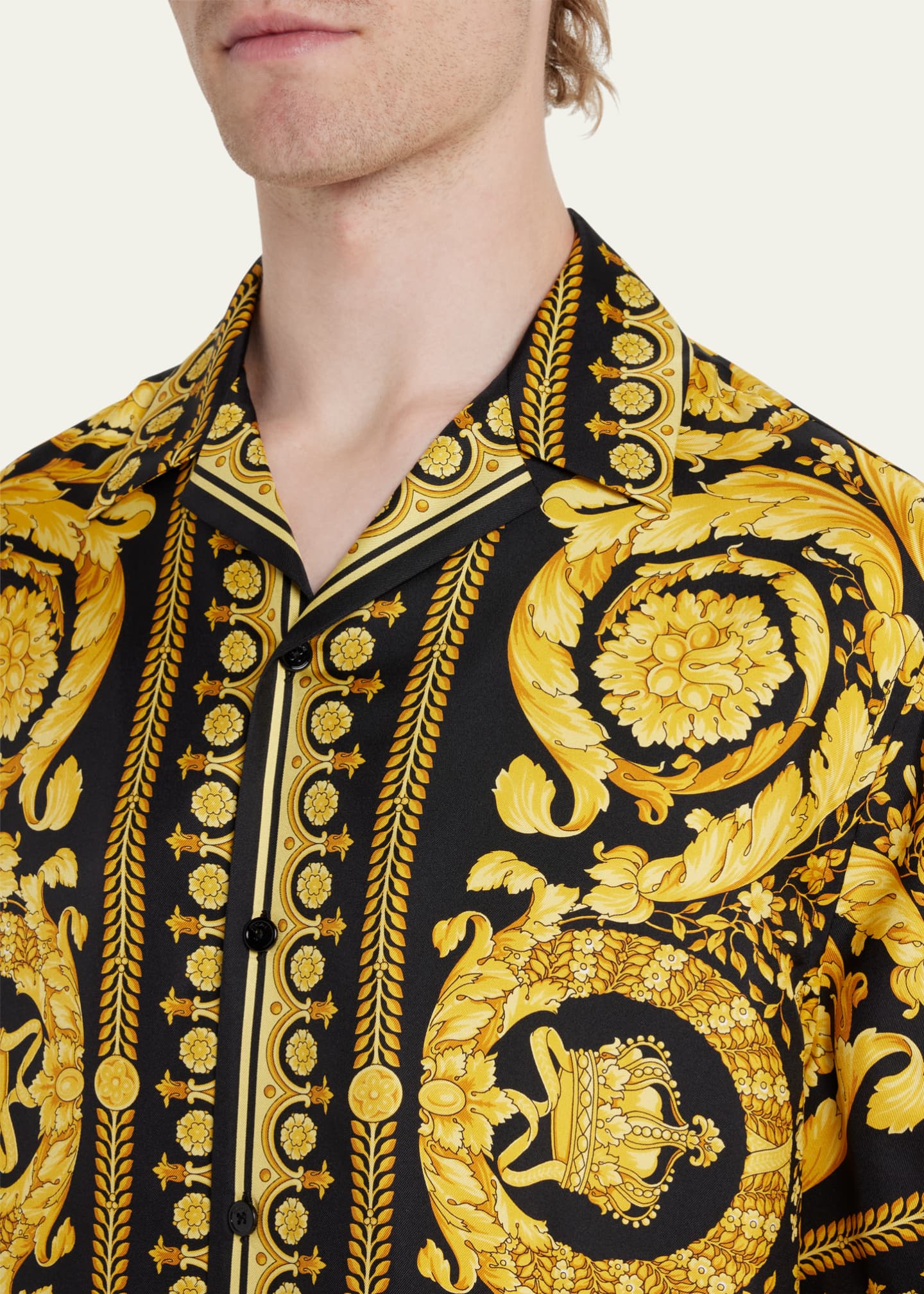 Versace Men's Barocco Silk Camp Shirt - Bergdorf Goodman