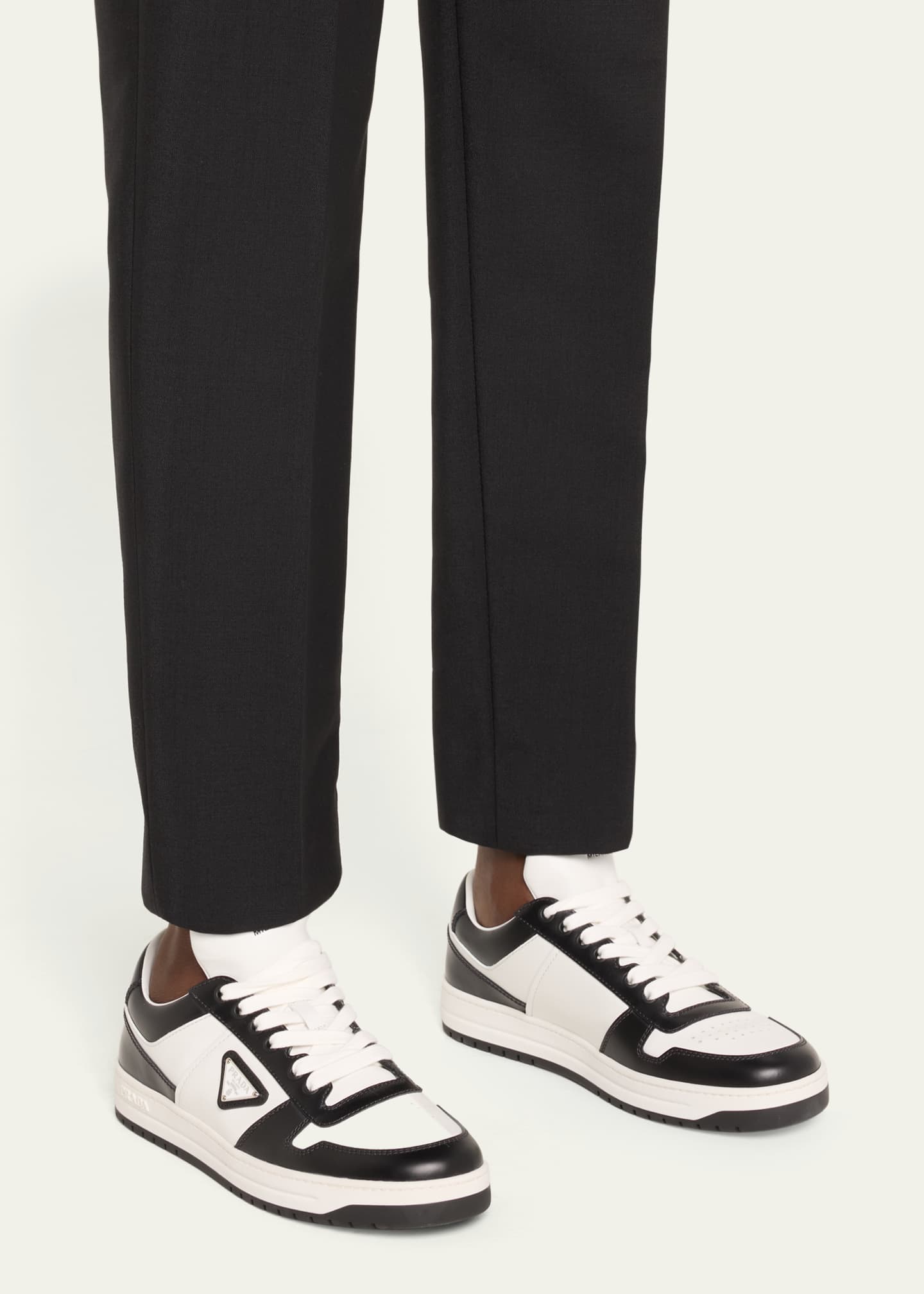 Prada Bicolor Leather Low-Top Court Sneakers Image 2 of 5