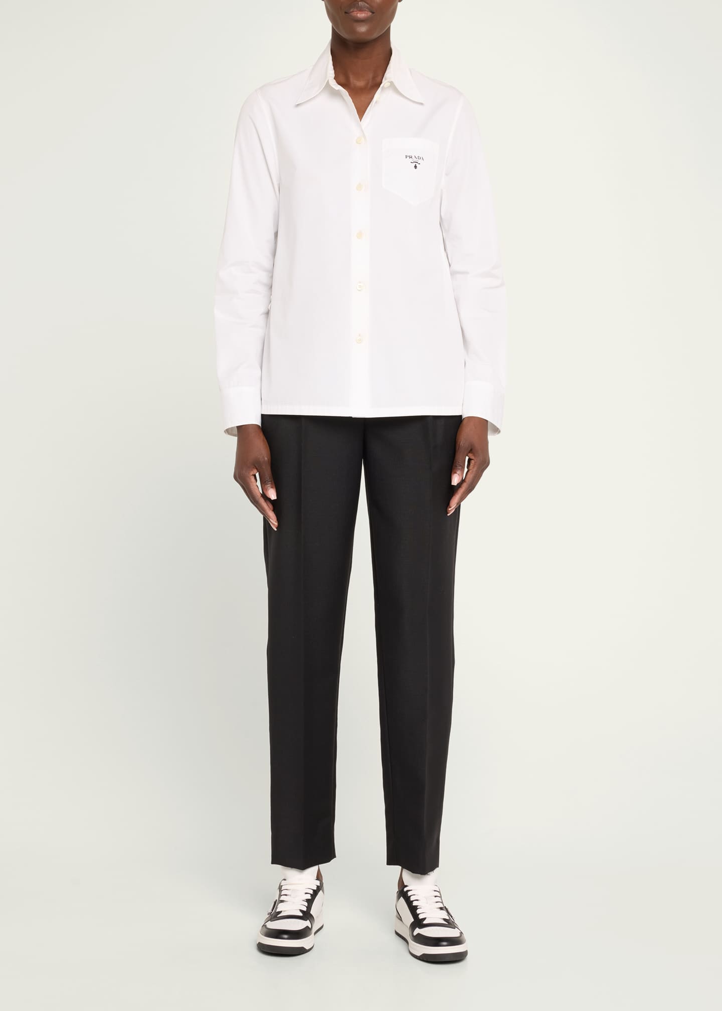 Prada Bicolor Leather Low-Top Court Sneakers Image 3 of 5