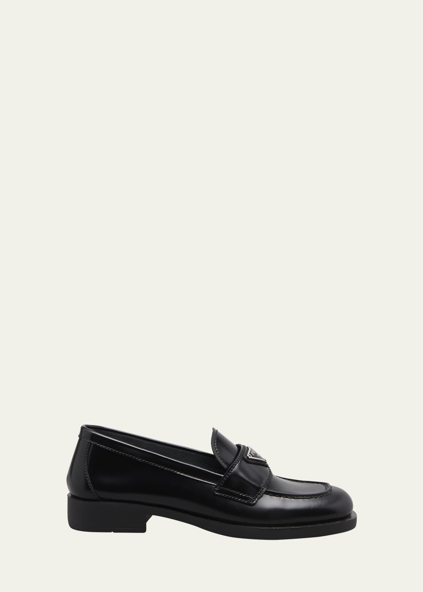 Prada Women's Patent Leather Logo Loafers - Nero - Size 7.5